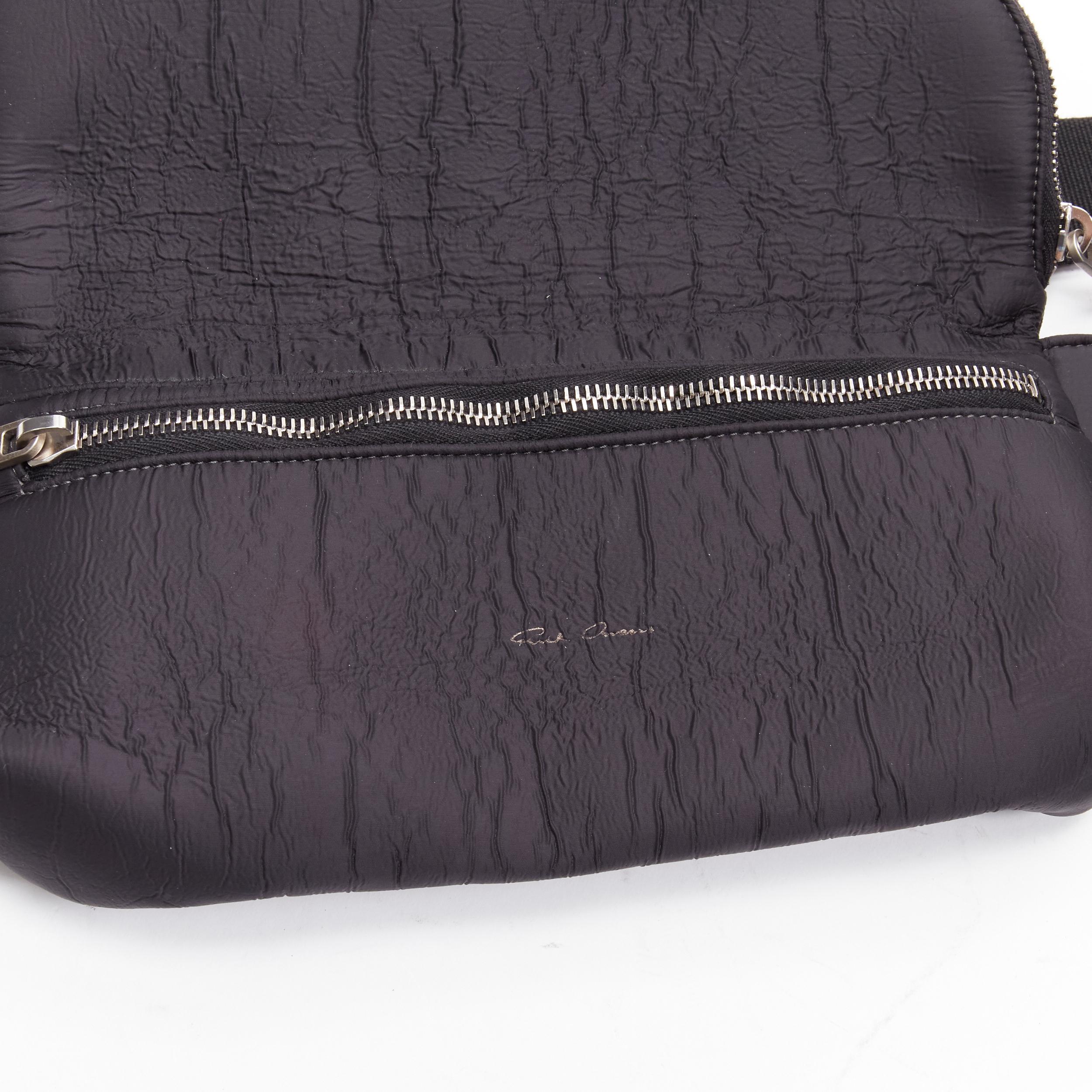 RICK OWENS black blistered neoprene silver zippers crossbody belt bag For Sale 2
