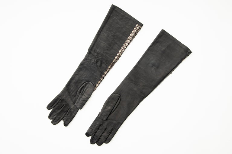 Rick Owens Black Dark Dust Sphinx Long Leather Sequins Gloves, Fall 2015 For Sale at 1stDibs
