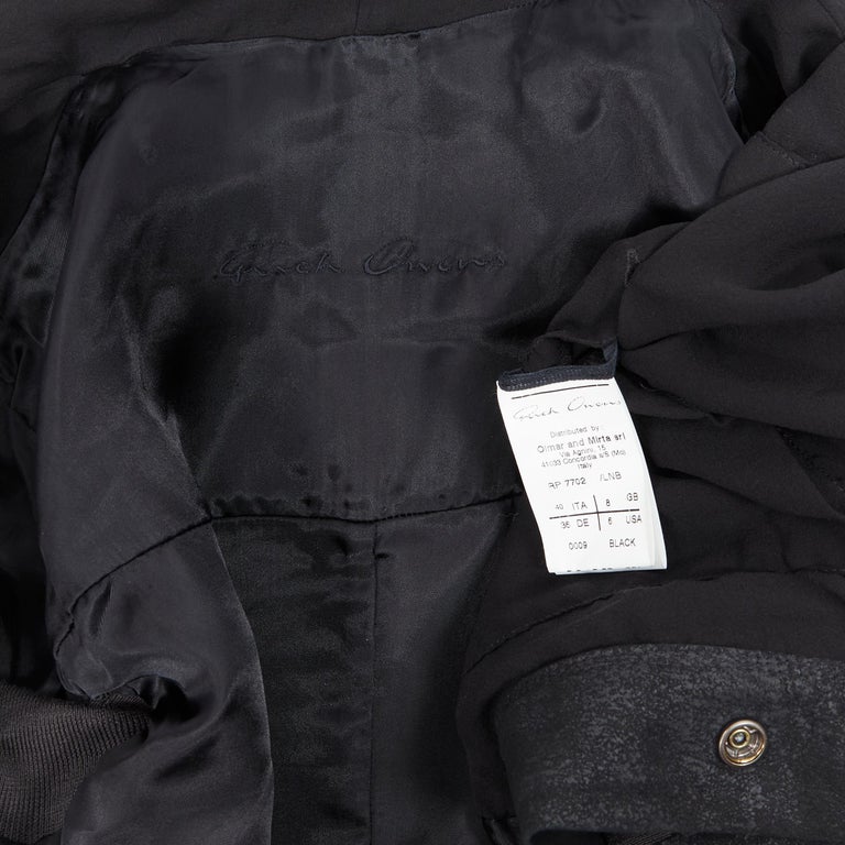 RICK OWENS black distressed blister leather draped crop biker jacket ...