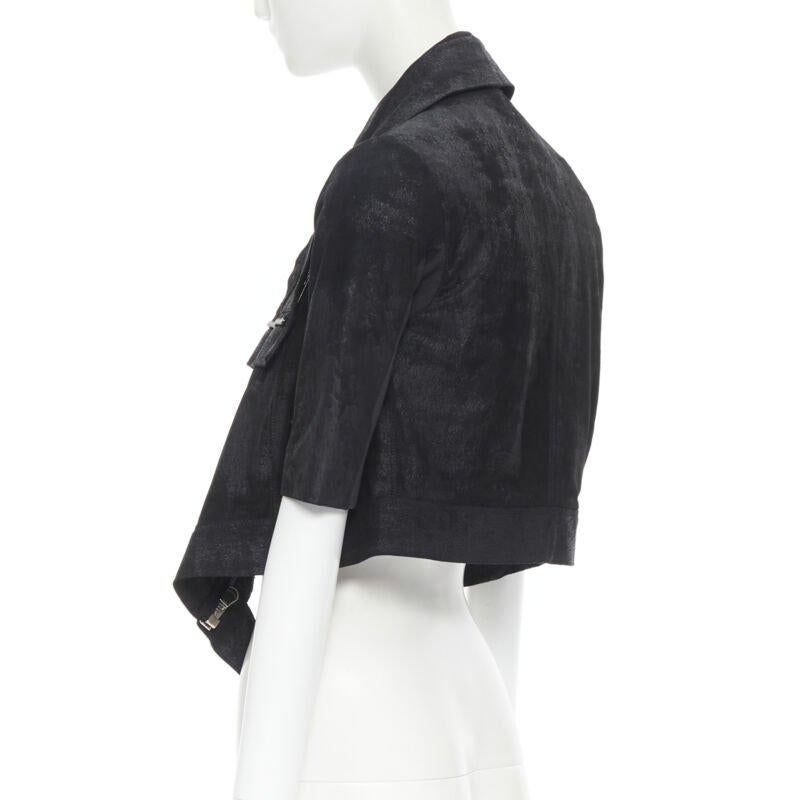 RICK OWENS black distressed blister leather draped crop biker jacket IT40 S For Sale 1