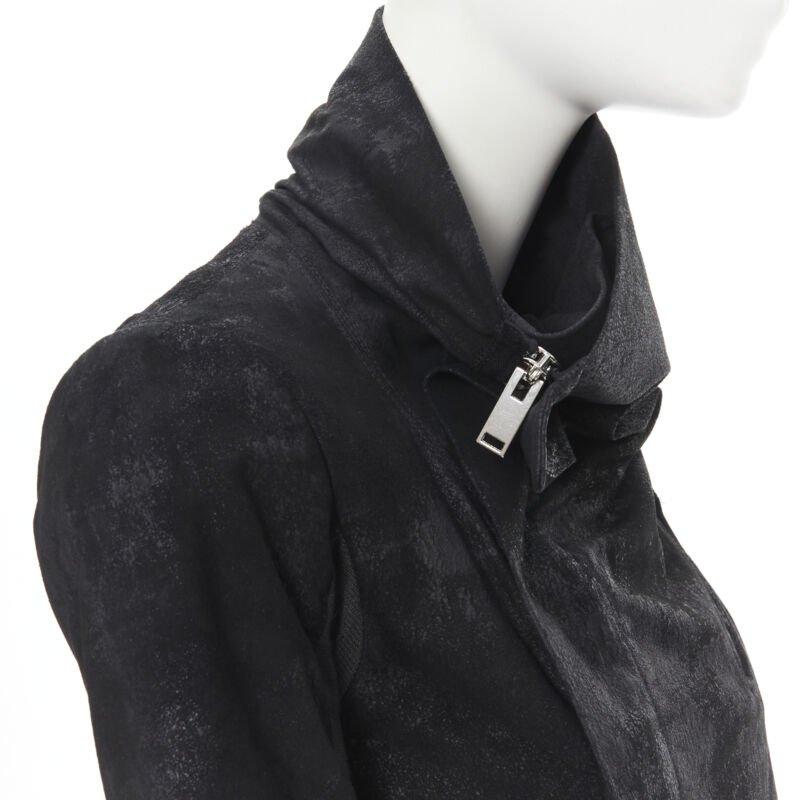 RICK OWENS black distressed blister leather draped crop biker jacket IT40 S For Sale 2
