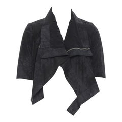 RICK OWENS black distressed blister leather draped crop biker jacket IT40 S
