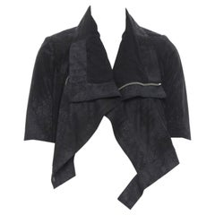 RICK OWENS black distressed blister leather draped crop biker jacket IT40 S