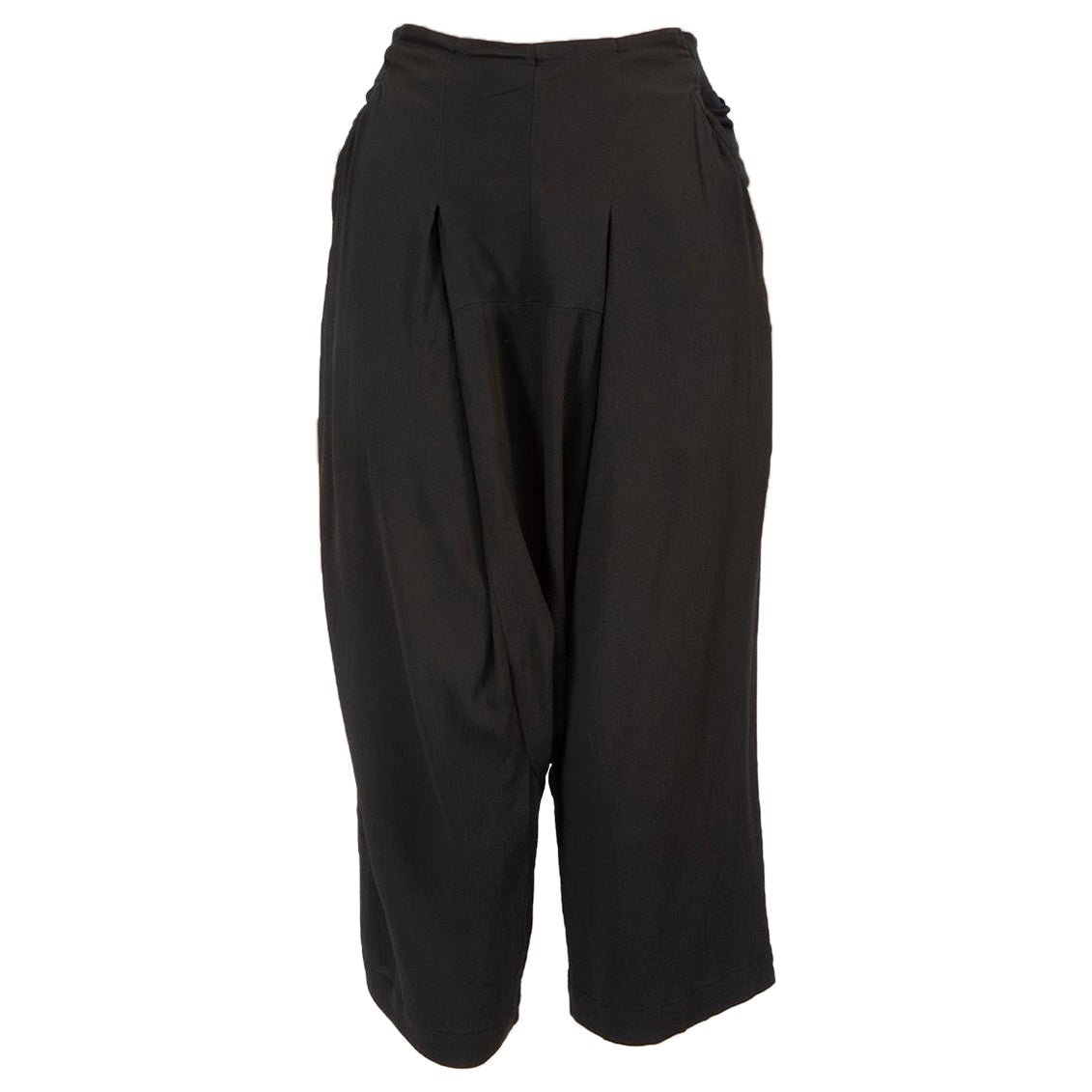 Rick Owens Black Drop Crotch Cropped Trousers Size M en vente