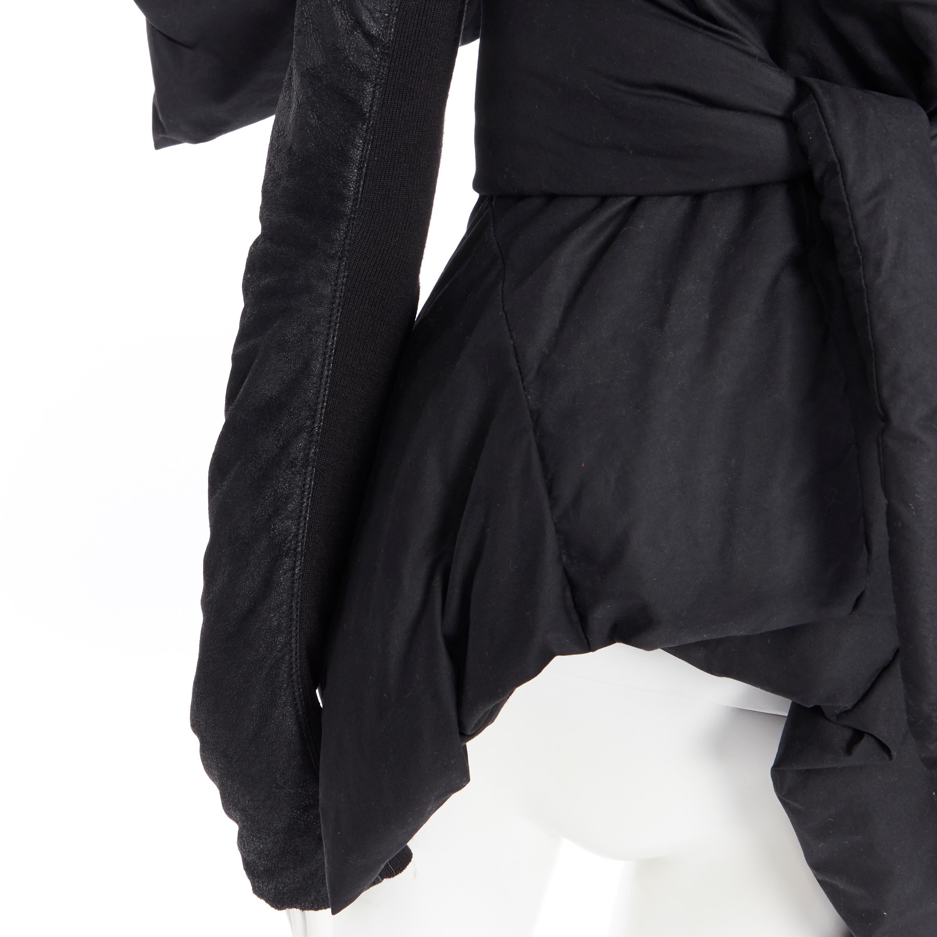RICK OWENS black goose down leather sleeve oversized collar belted jacket IT42 S 3