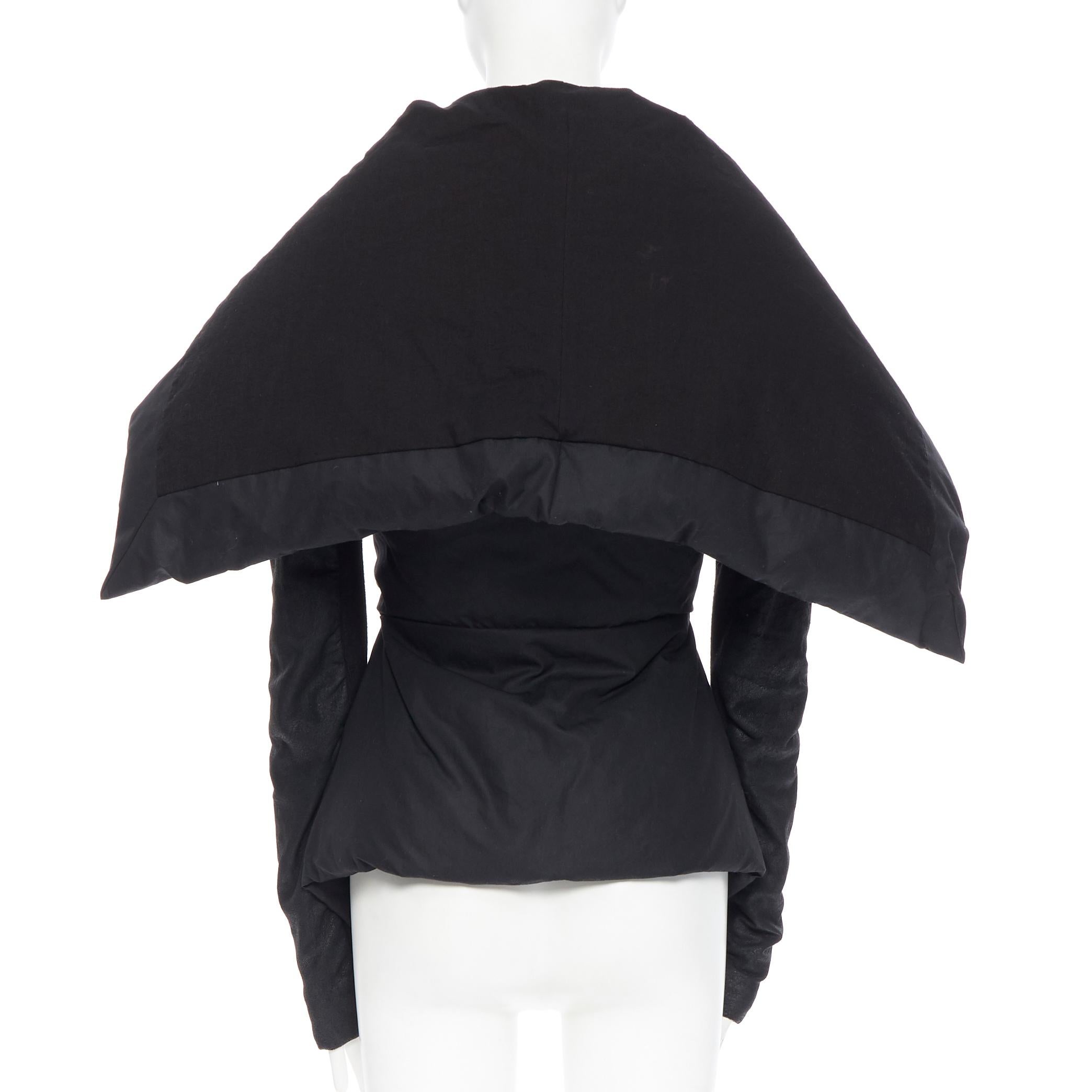 RICK OWENS black goose down leather sleeve oversized collar belted jacket IT42 S In Good Condition In Hong Kong, NT