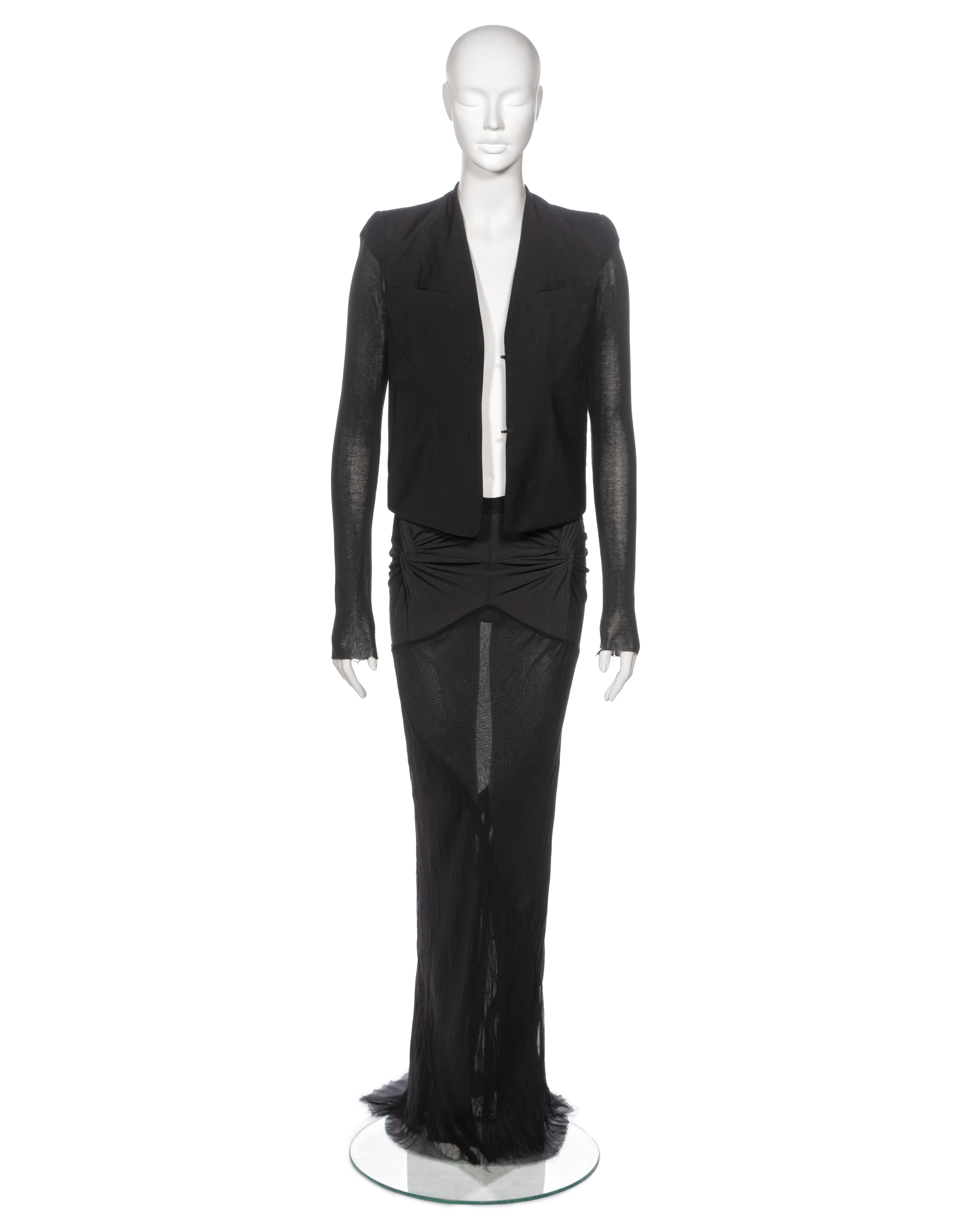 Rick Owens ensemble «Elektra », veste noire et jupe coupée en biais, SS 1999 Bon état - En vente à London, GB