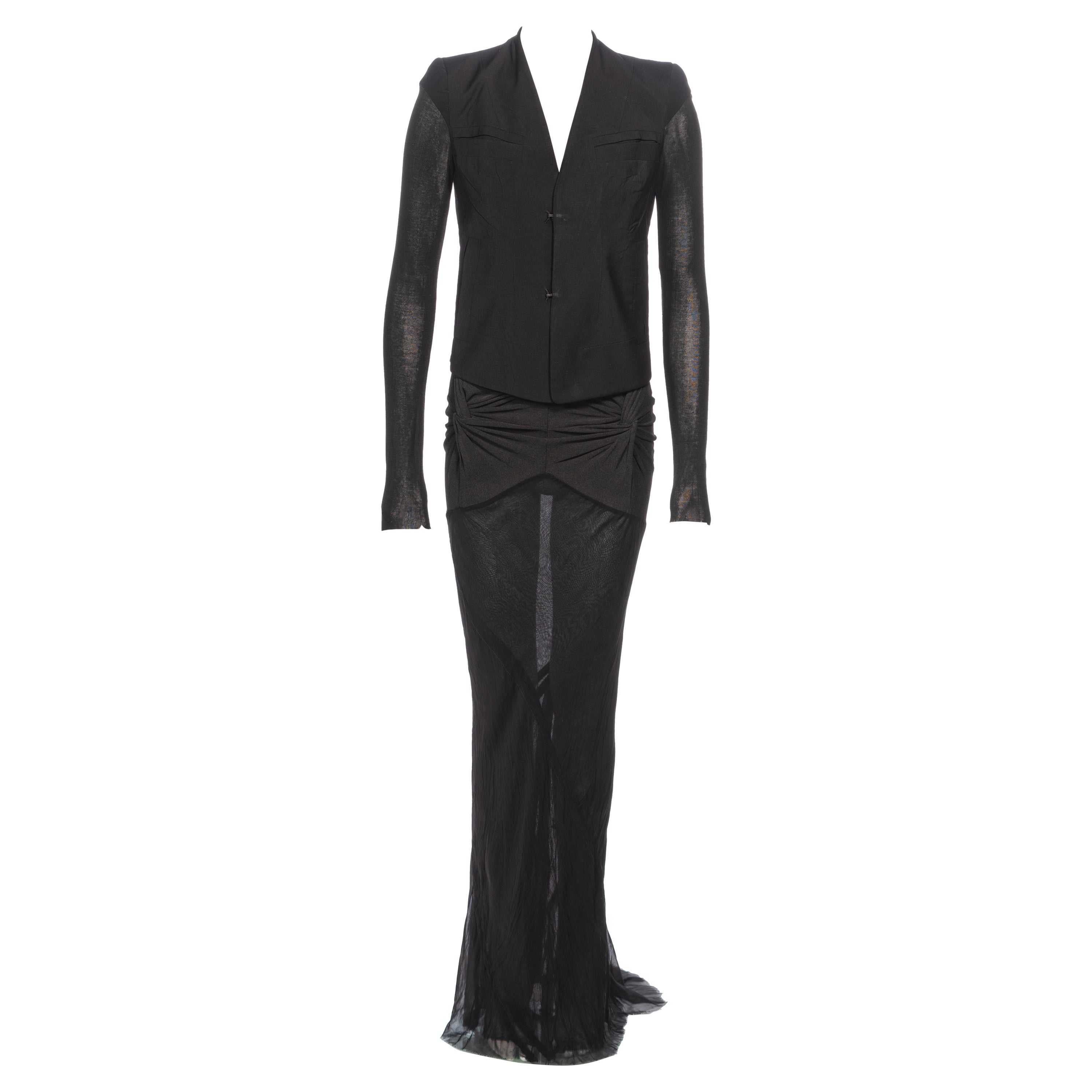 Rick Owens Ensemble aus schwarzer Jacke und schräg geschnittenem Rock 'Elektra', F/S 1999 im Angebot