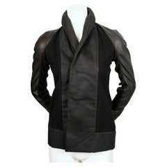 RICK OWENS black jacket with leather sleeves and asymmetrical hemline