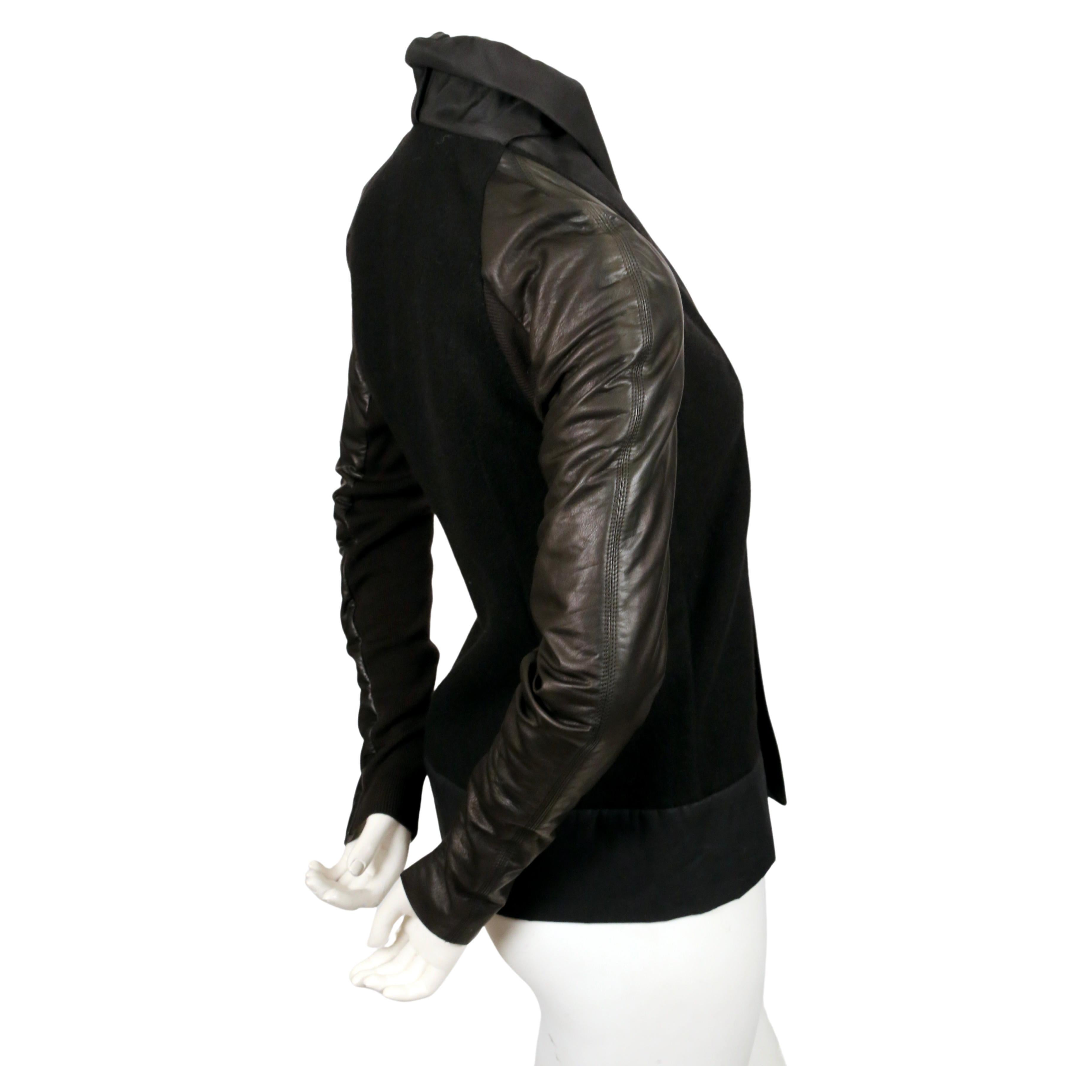 Black RICK OWENS black jacket with leather sleeves and asymmetrical hemline For Sale