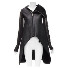 RICK Owens cappotto asimmetrico in pelle d'agnello nera foderato di shearling IT38 XS