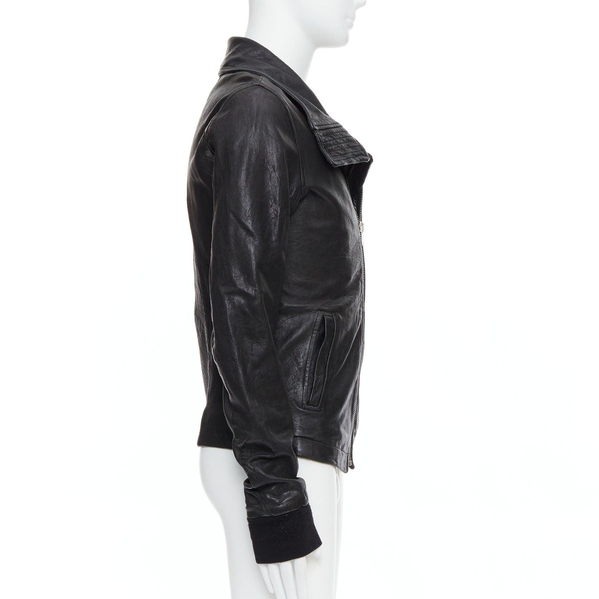 Men's RICK OWENS black lambskin leather Olmar Mirta zip motorcycle jacket XS For Sale