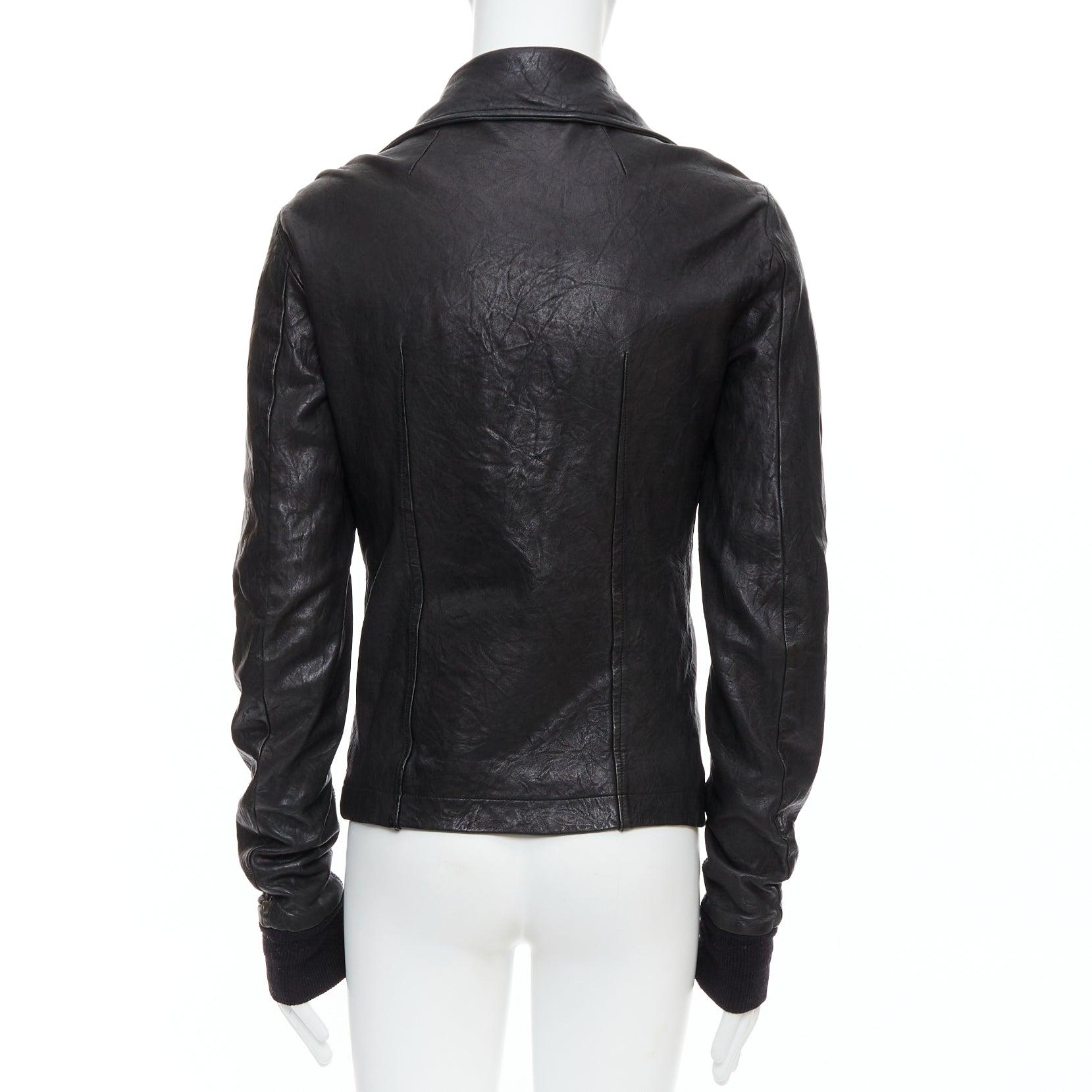 RICK OWENS black lambskin leather Olmar Mirta zip motorcycle jacket XS For Sale 1