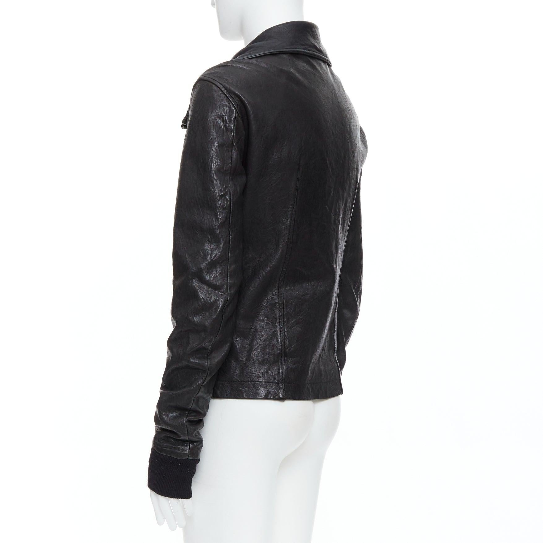 RICK OWENS black lambskin leather Olmar Mirta zip motorcycle jacket XS For Sale 2