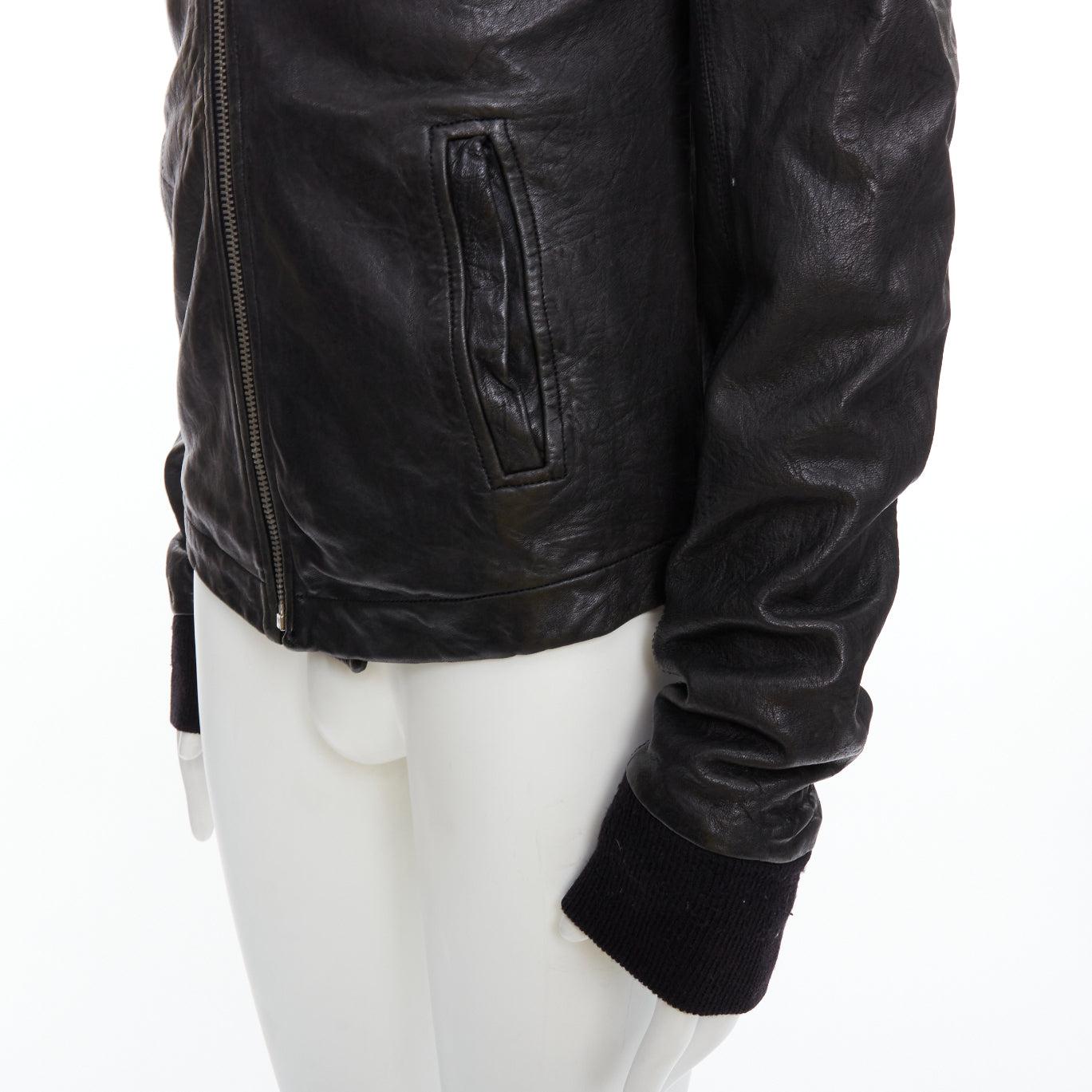 RICK OWENS black lambskin leather Olmar Mirta zip motorcycle jacket XS For Sale 3