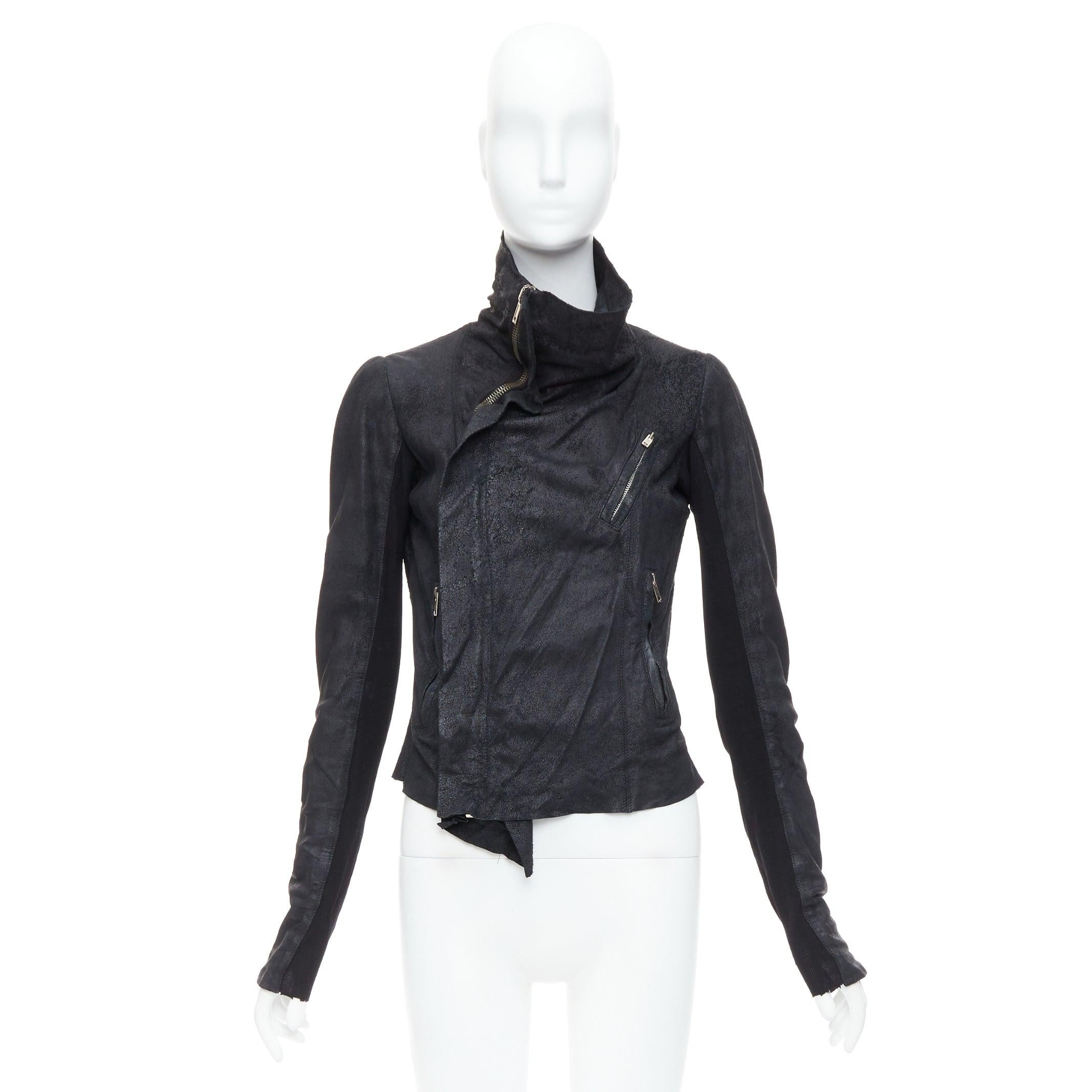 RICK OWENS black lambskin leather wool asymmetric biker jacket IT40 S 7