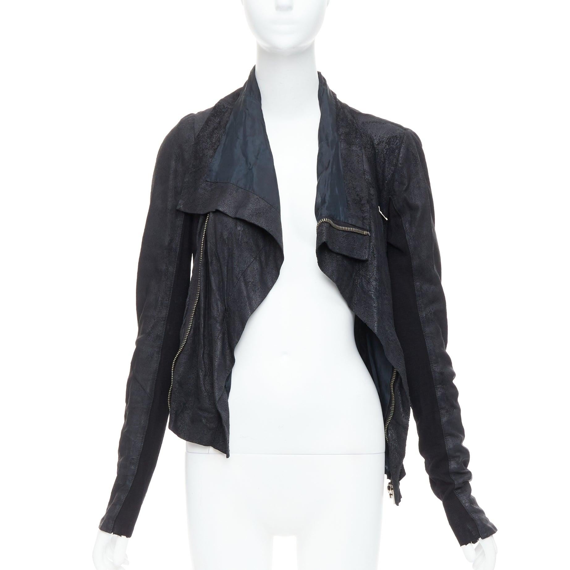 RICK OWENS black lambskin leather wool asymmetric biker jacket IT40 S
Reference: ECLO/A00044
Brand: Rick Owens
Designer: Rick Owens
Material: Leather, Wool
Color: Black
Pattern: Solid
Closure: Zip
Lining: Black Fabric
Made in: