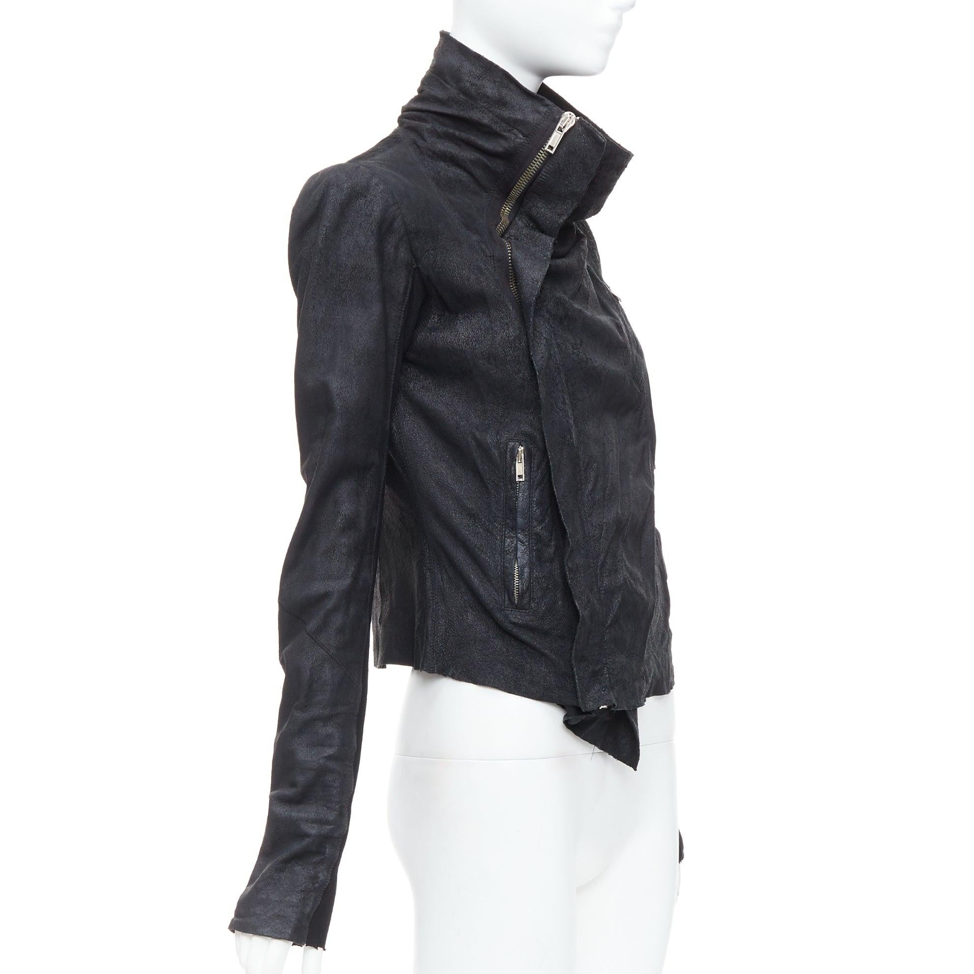 RICK OWENS black lambskin leather wool asymmetric biker jacket IT40 S In Good Condition In Hong Kong, NT