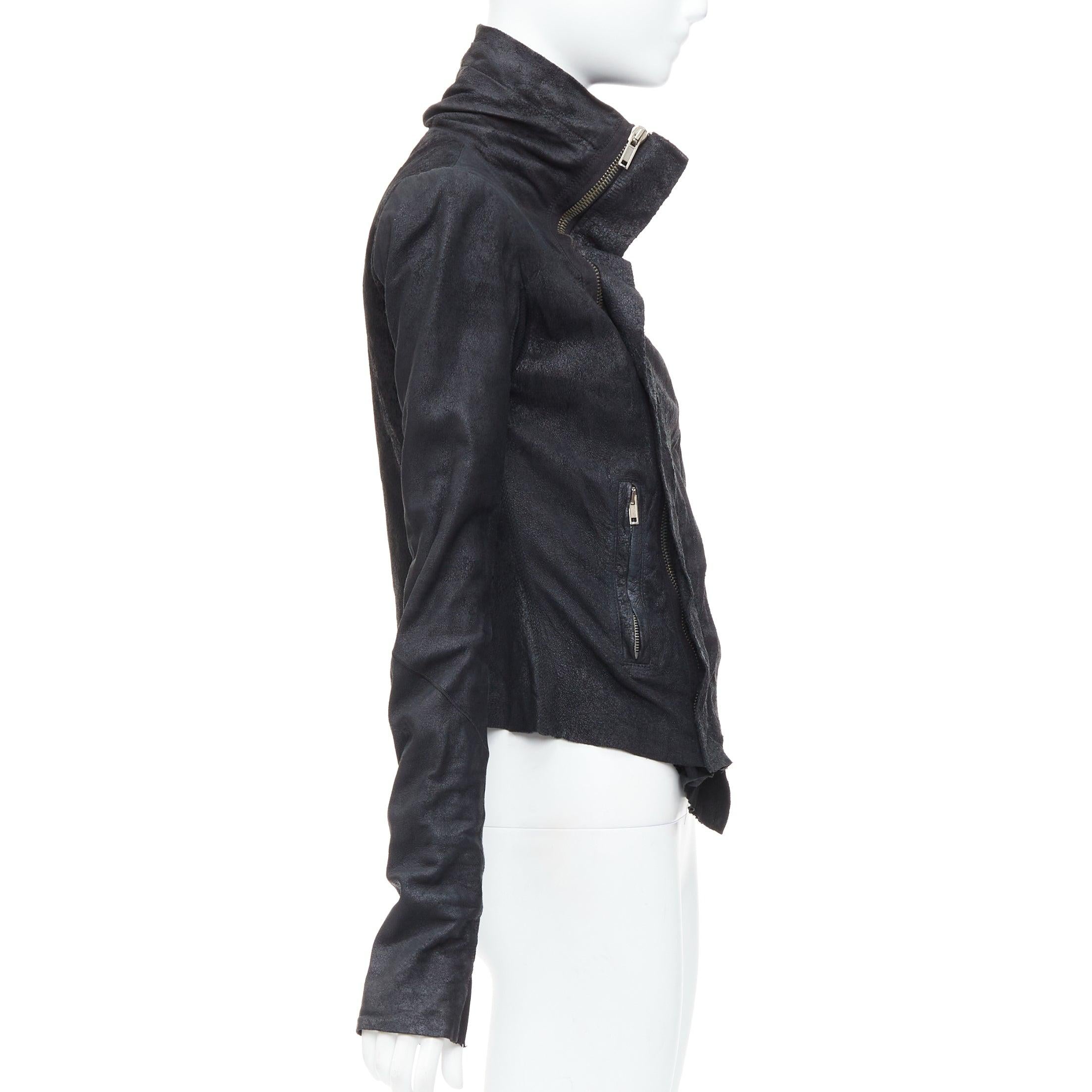 Women's RICK OWENS black lambskin leather wool asymmetric biker jacket IT40 S