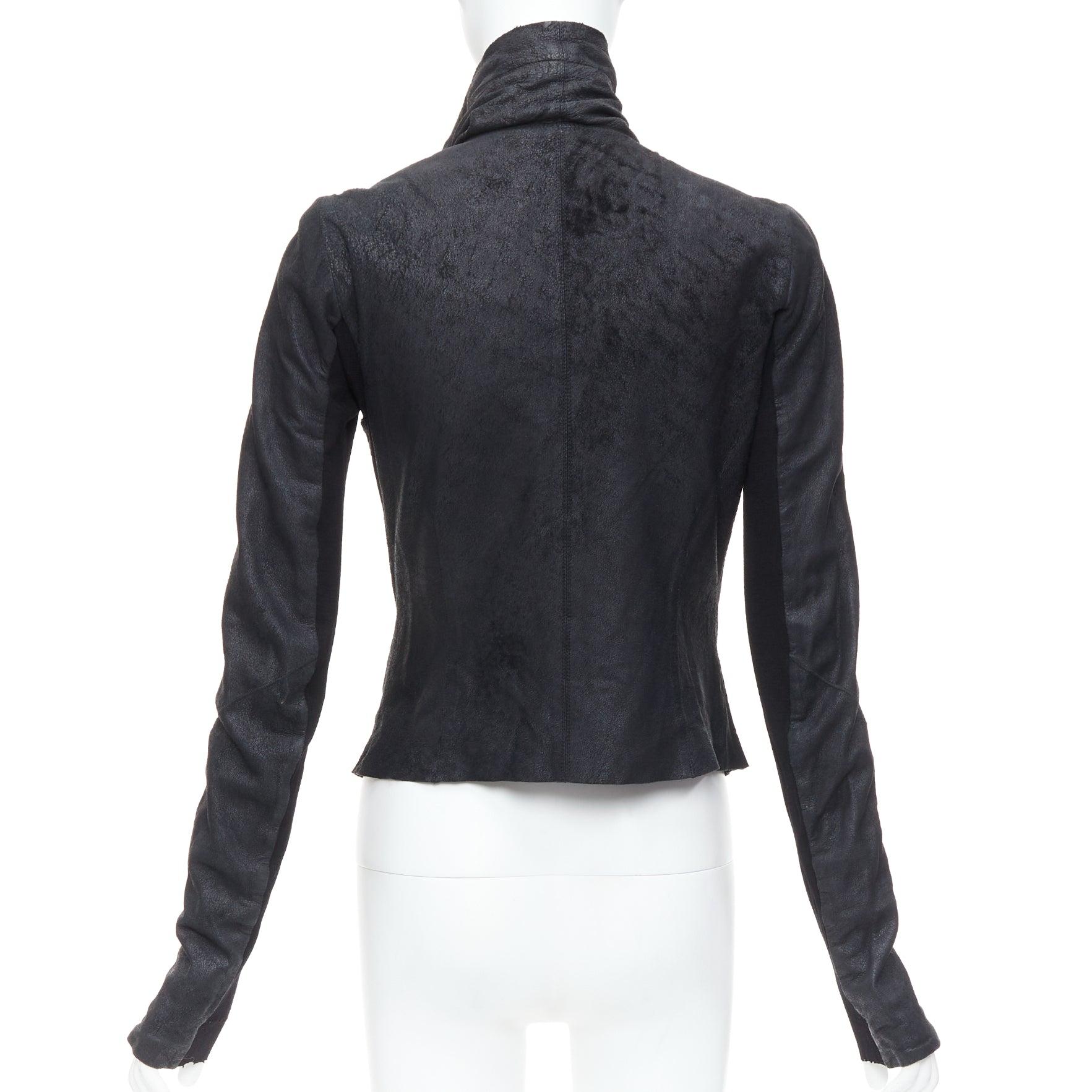RICK OWENS black lambskin leather wool asymmetric biker jacket IT40 S 1
