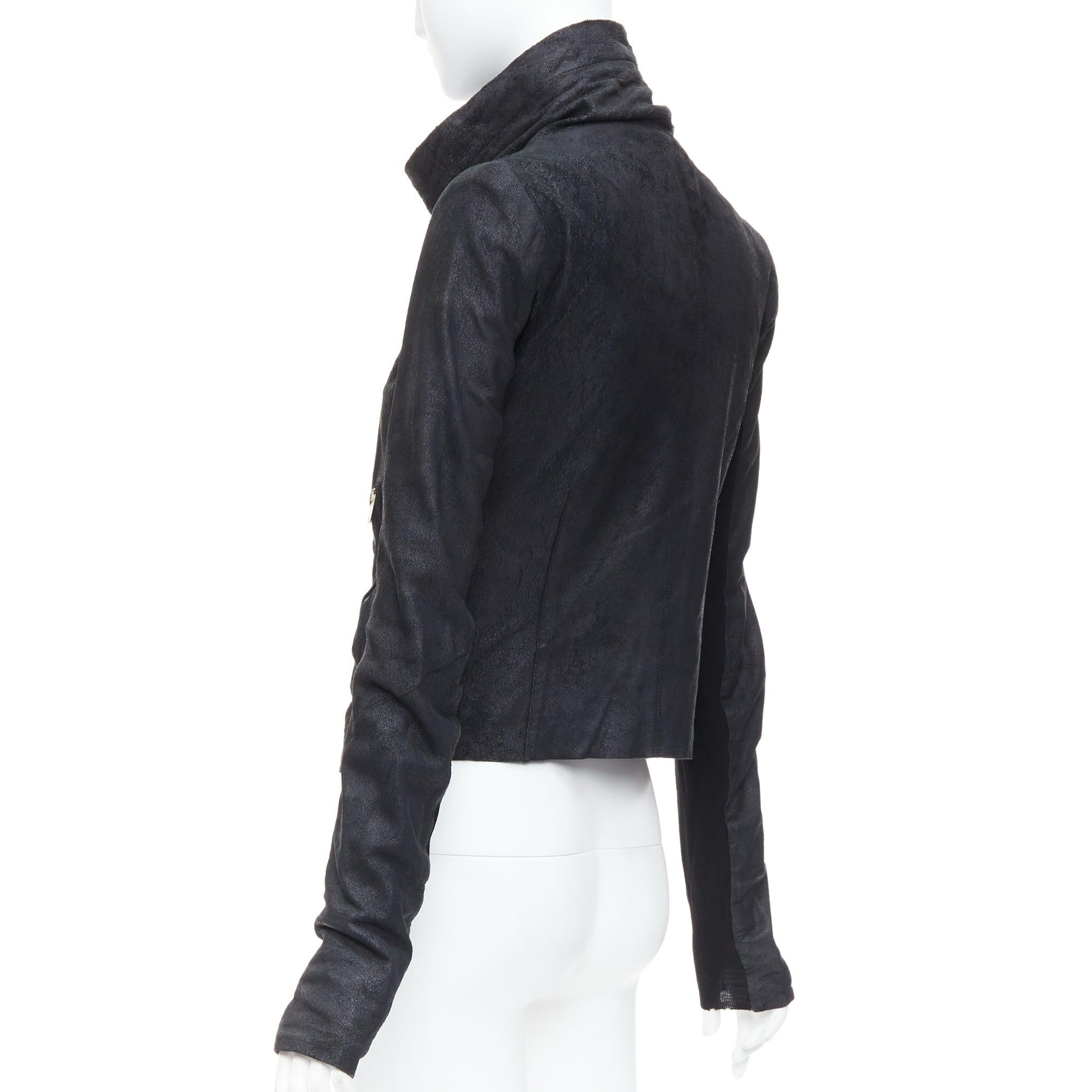 RICK OWENS black lambskin leather wool asymmetric biker jacket IT40 S 2