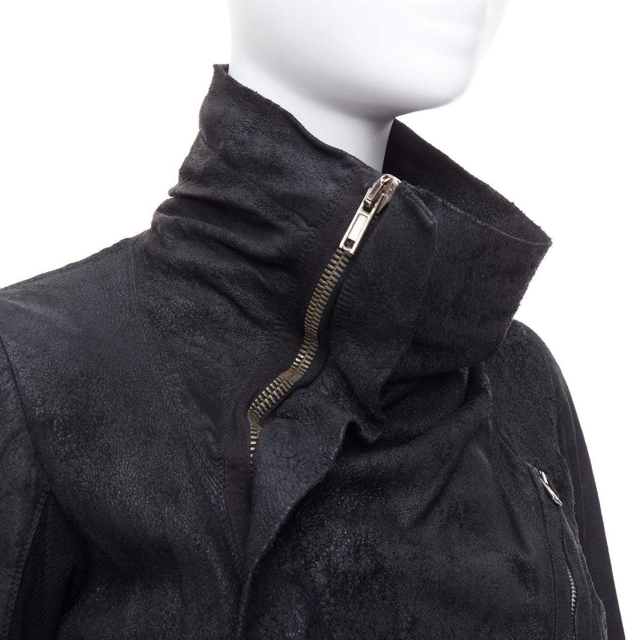 RICK OWENS black lambskin leather wool asymmetric biker jacket IT40 S 3