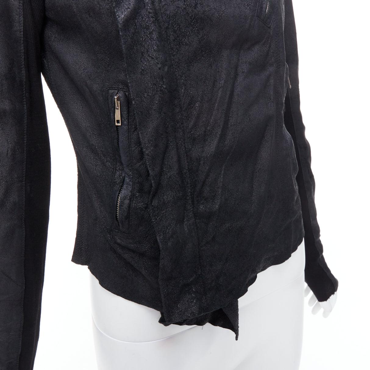 RICK OWENS black lambskin leather wool asymmetric biker jacket IT40 S 4