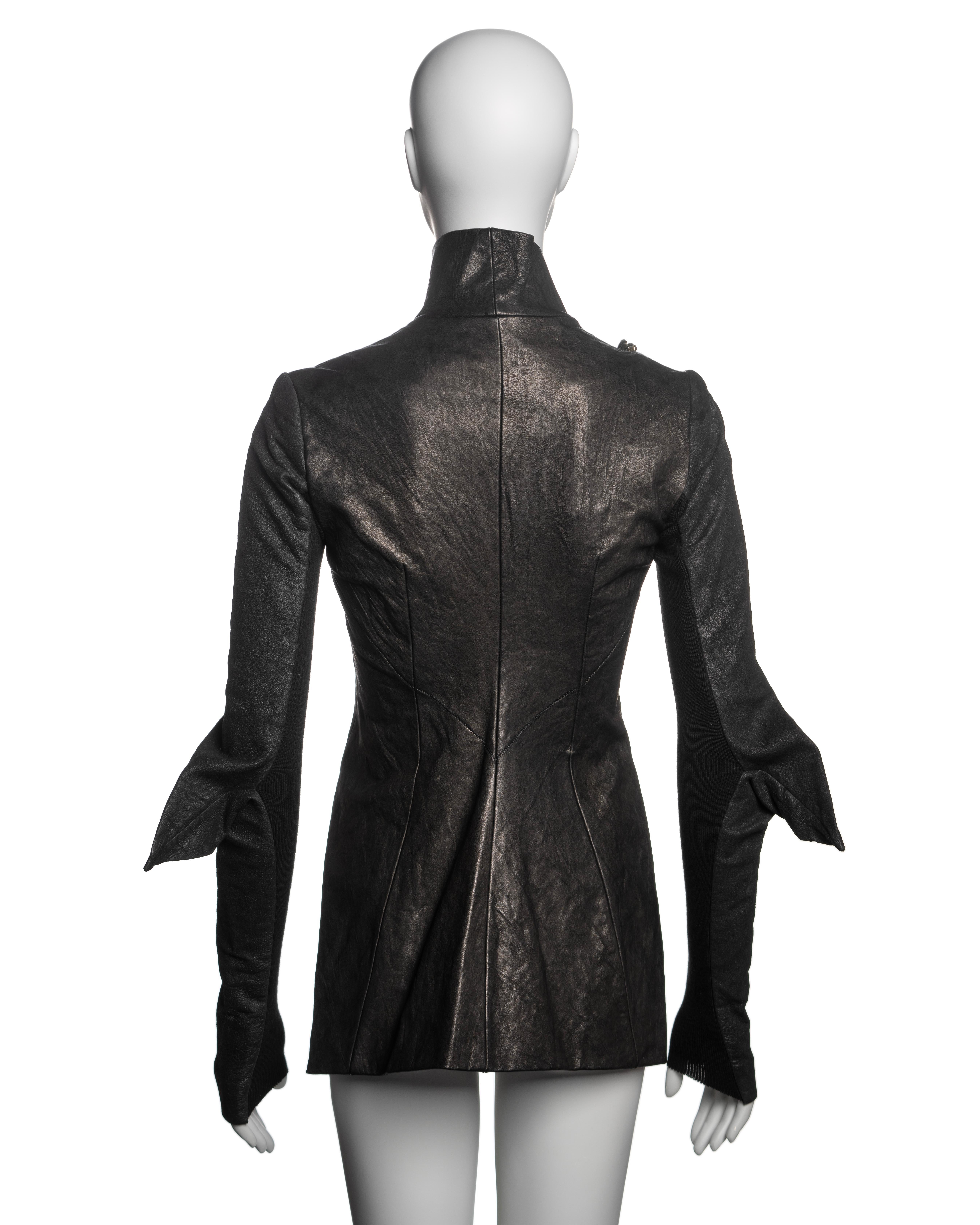 Rick Owens Black Leather Cropped Jacket with Long Fitted Sleeves, FW 2009 For Sale 6