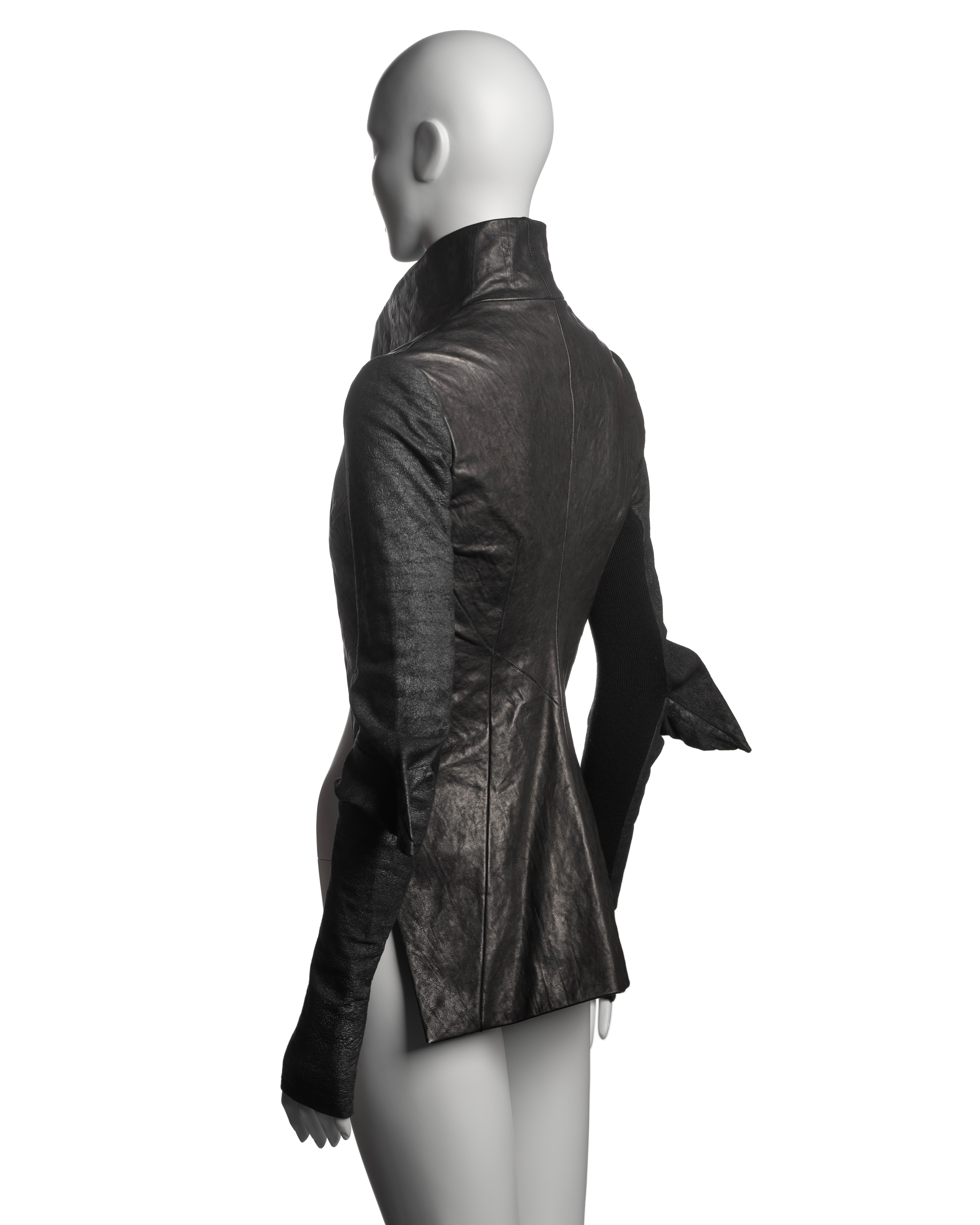 Rick Owens Black Leather Cropped Jacket with Long Fitted Sleeves, FW 2009 For Sale 7