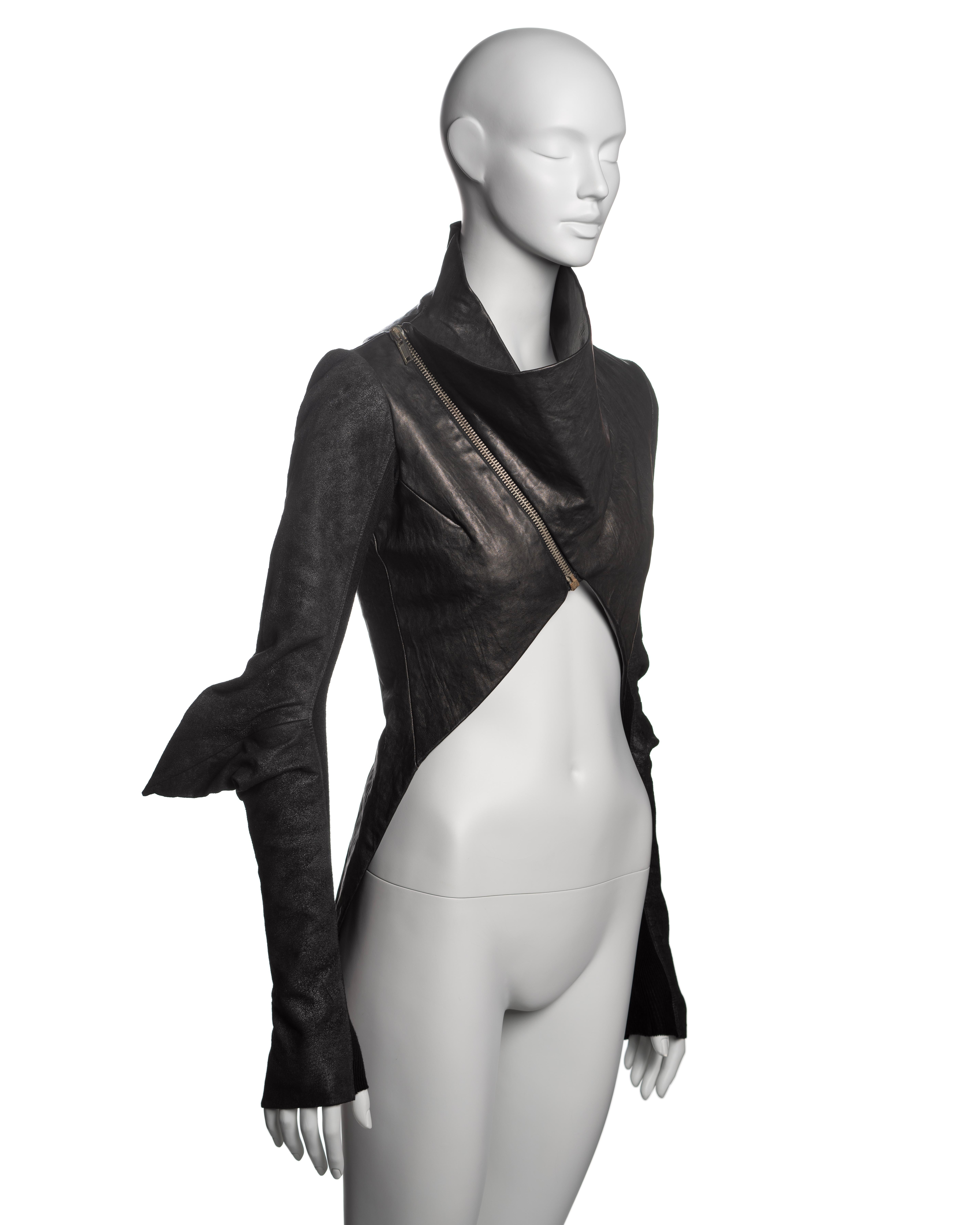 Rick Owens Black Leather Cropped Jacket with Long Fitted Sleeves, FW 2009 For Sale 1