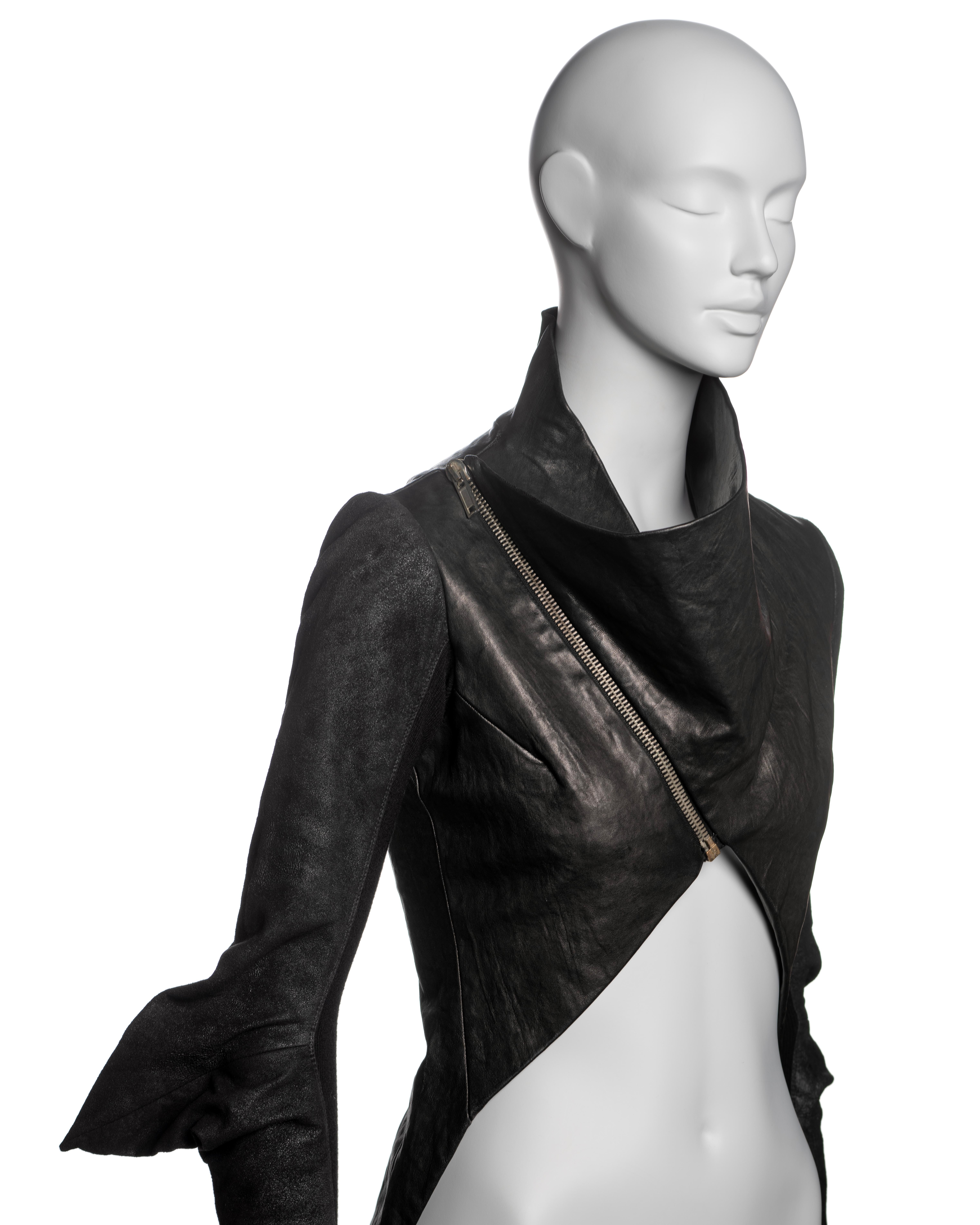 Rick Owens Black Leather Cropped Jacket with Long Fitted Sleeves, FW 2009 For Sale 2
