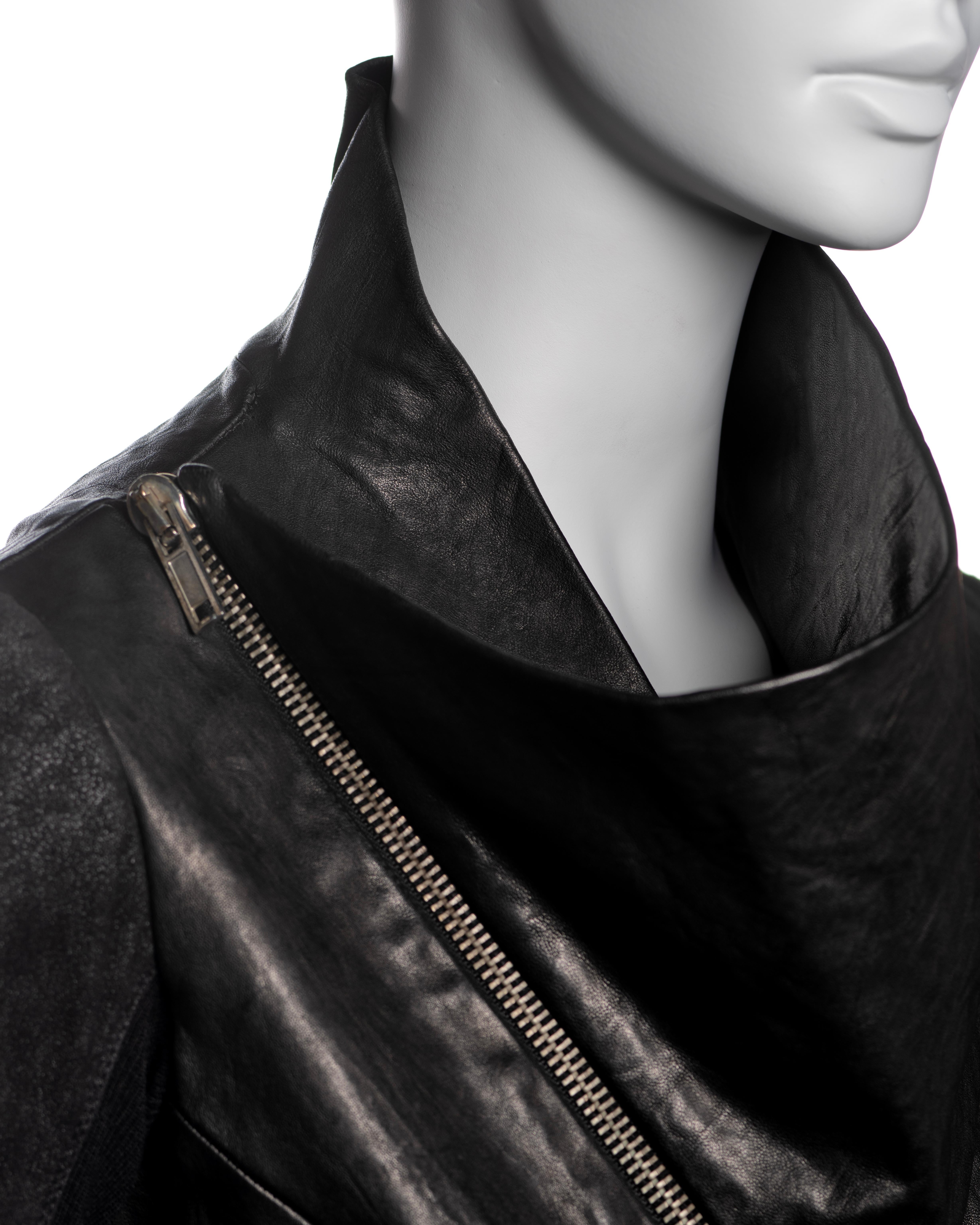 Rick Owens Black Leather Cropped Jacket with Long Fitted Sleeves, FW 2009 For Sale 3