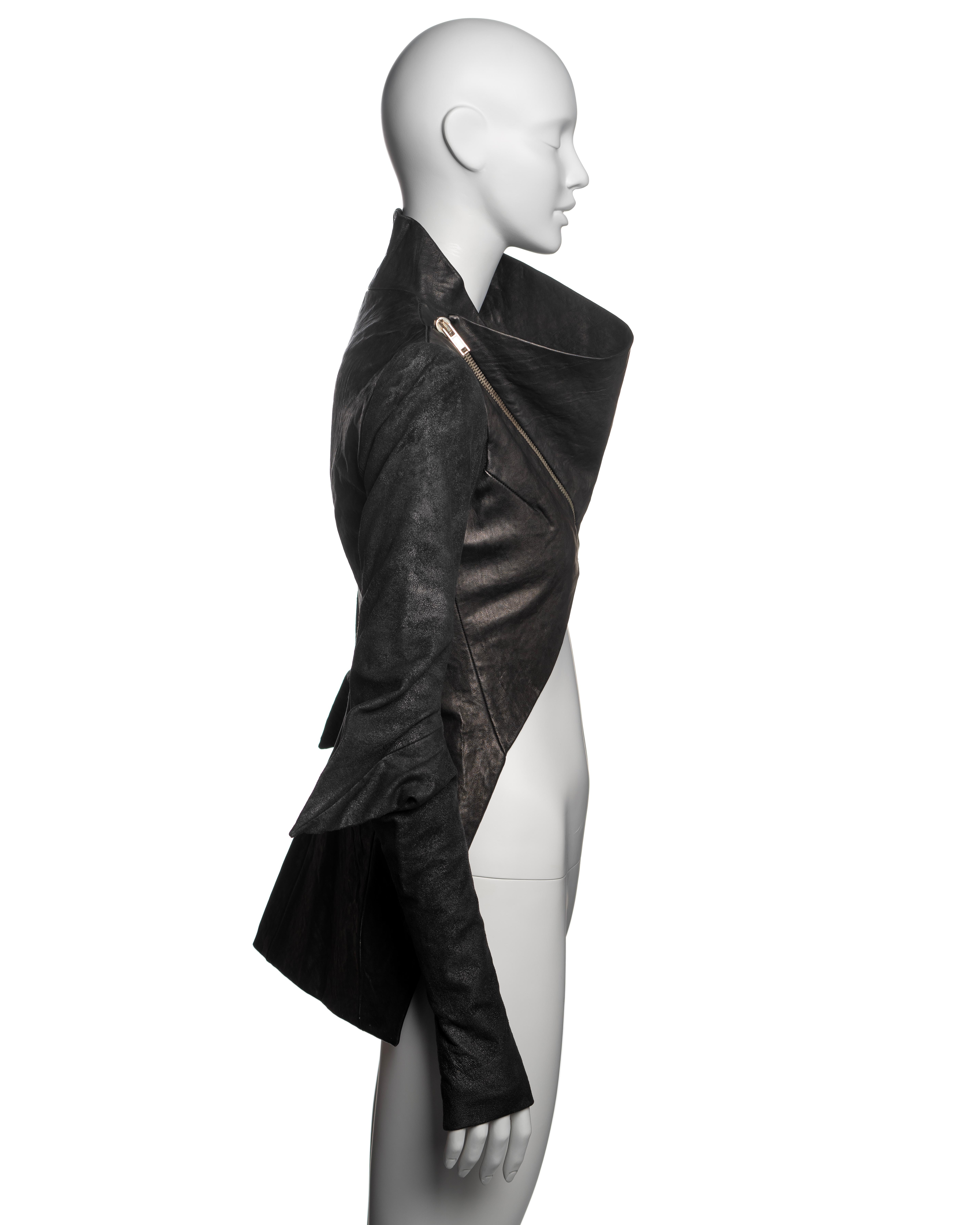 Rick Owens Black Leather Cropped Jacket with Long Fitted Sleeves, FW 2009 For Sale 4
