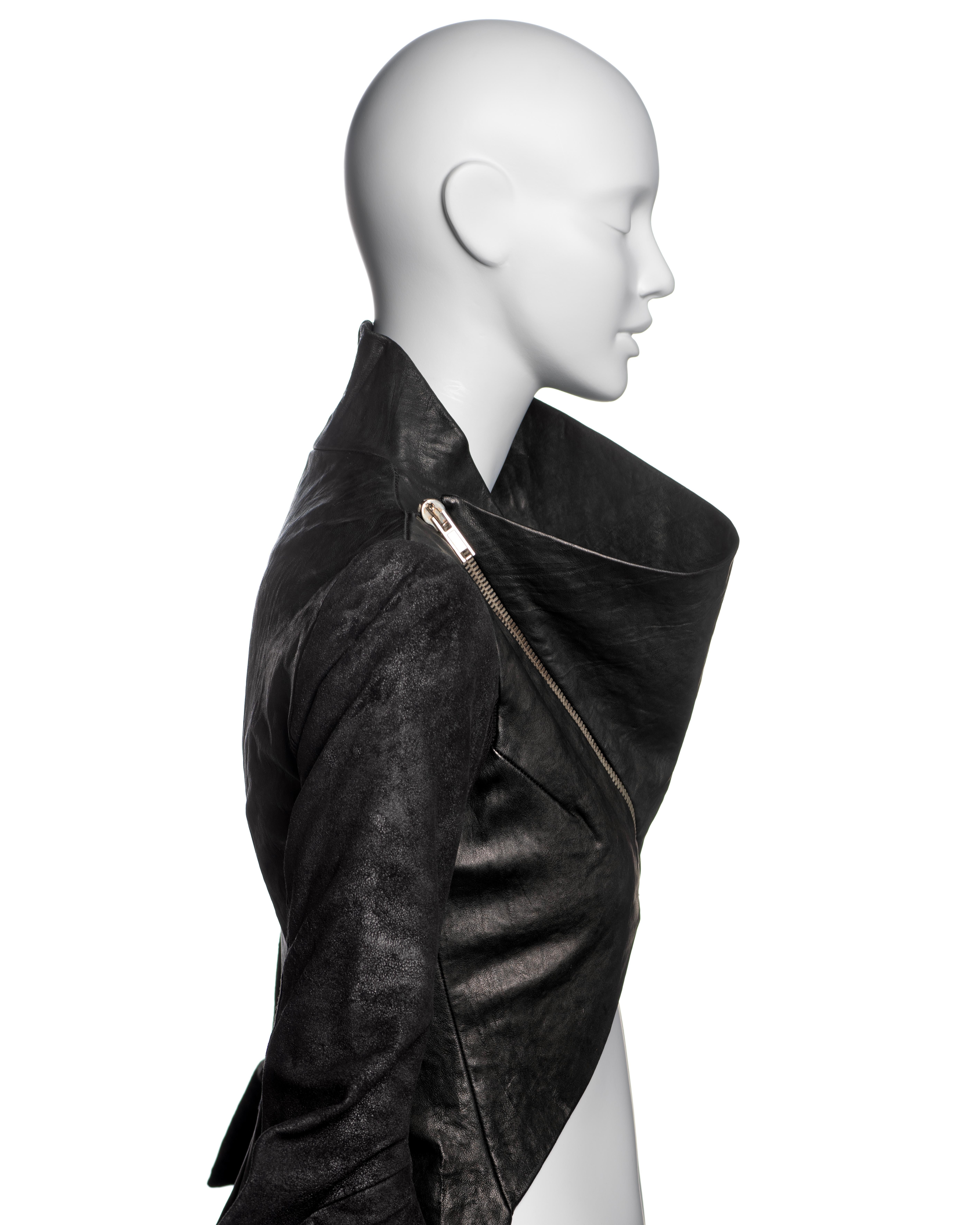 Rick Owens Black Leather Cropped Jacket with Long Fitted Sleeves, FW 2009 For Sale 5