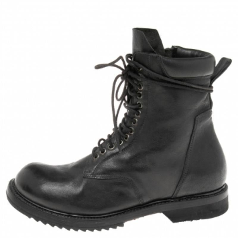 Nero Rick Owens, stivaletti in pelle nera con lacci, taglia 41 in vendita