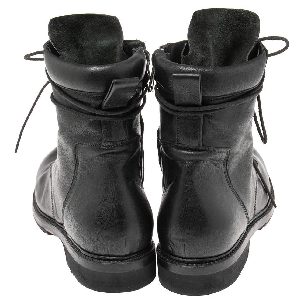Noir Rick Owens - Bottines en cuir noir à lacets, taille 41 en vente