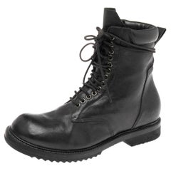 Vintage Rick Owens Black Leather Lace-Up Ankle Boots Size 41