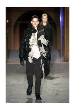 Rick Owens Black Leather Padded Jacket With  Wool Tufts 2003