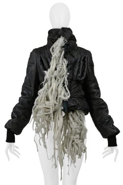 Rick Owens Black Leather Padded Jacket With  Wool Tufts 2003