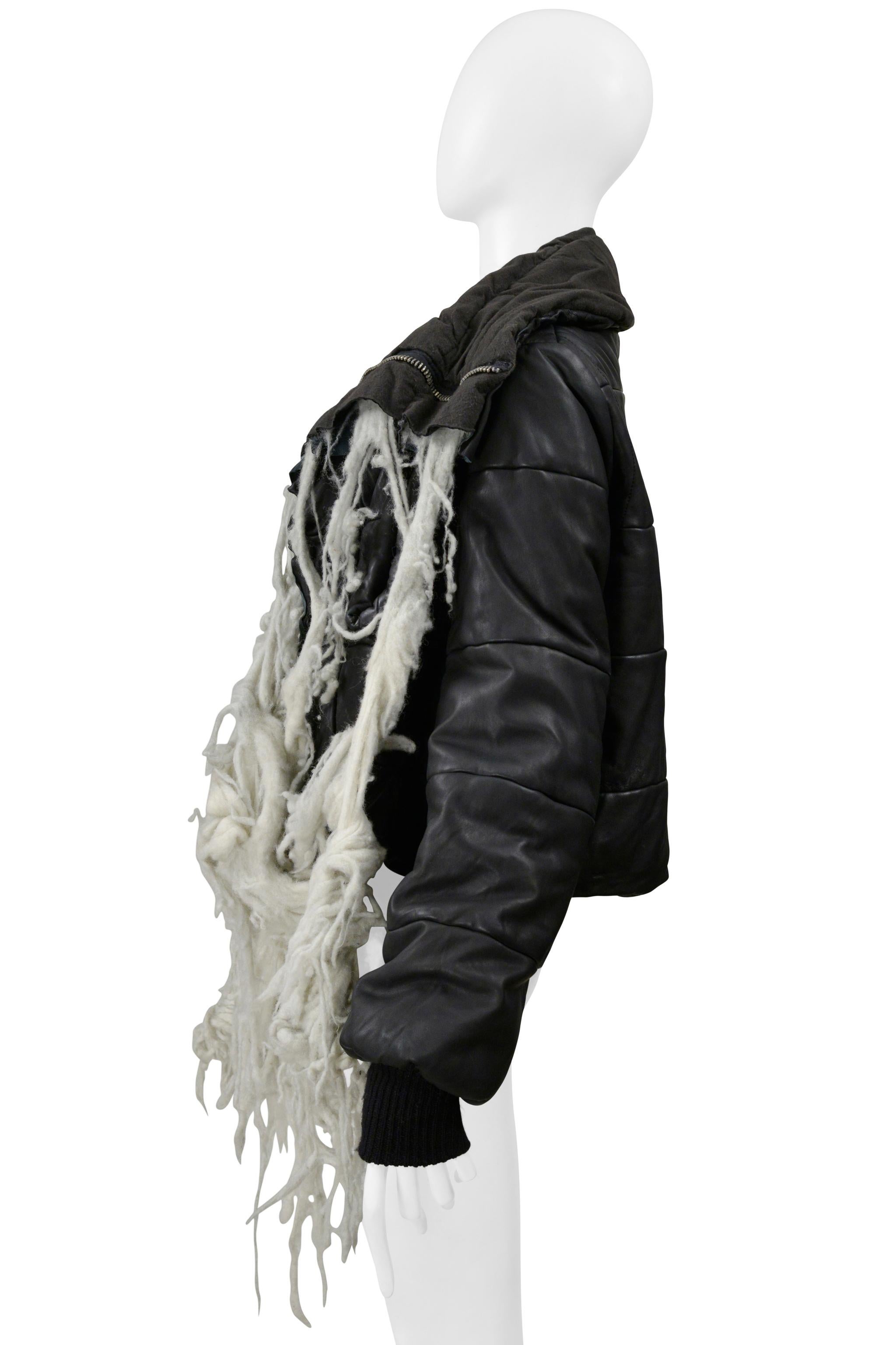 Rick Owens - Giacca imbottita in pelle nera con  Ciuffi di lana 2003 in vendita 3