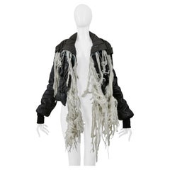 Rick Owens - Giacca imbottita in pelle nera con  Ciuffi di lana 2003