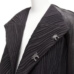 RICK OWENS black leather sleeves textured quilted silk wrap jacket IT40 S
