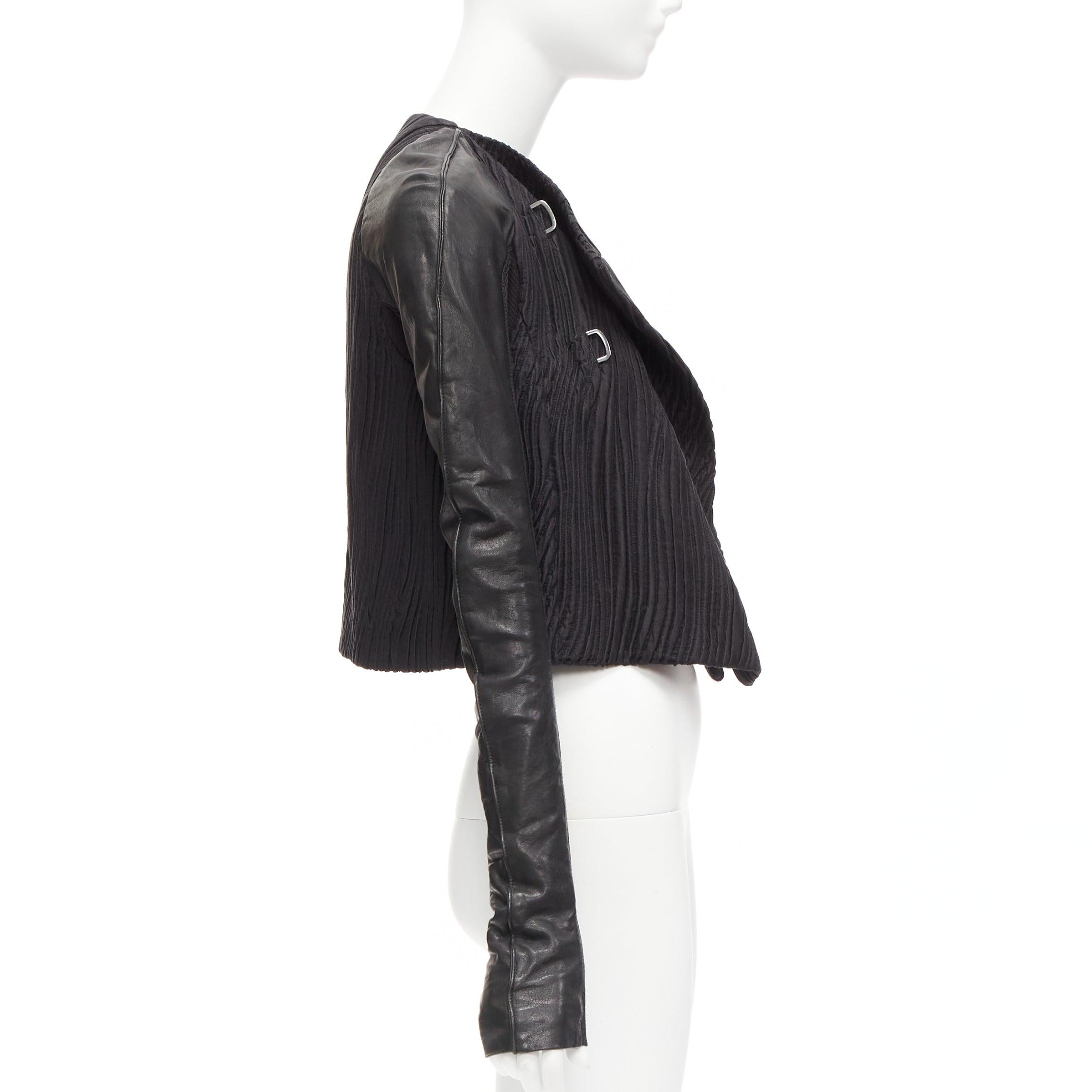 RICK OWENS black leather sleeves textured quilted silk wrap jacket IT40 S 1