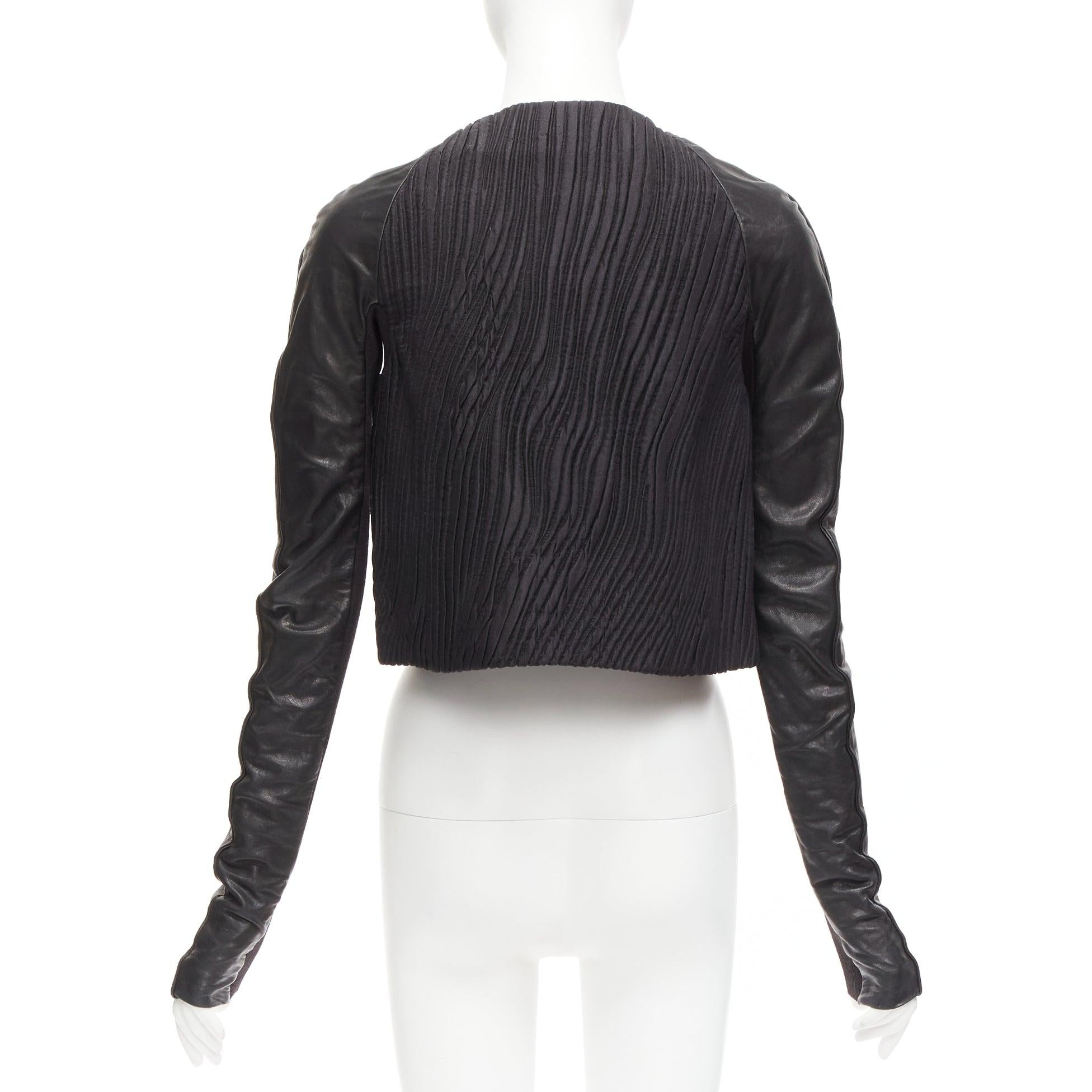 RICK OWENS black leather sleeves textured quilted silk wrap jacket IT40 S 1
