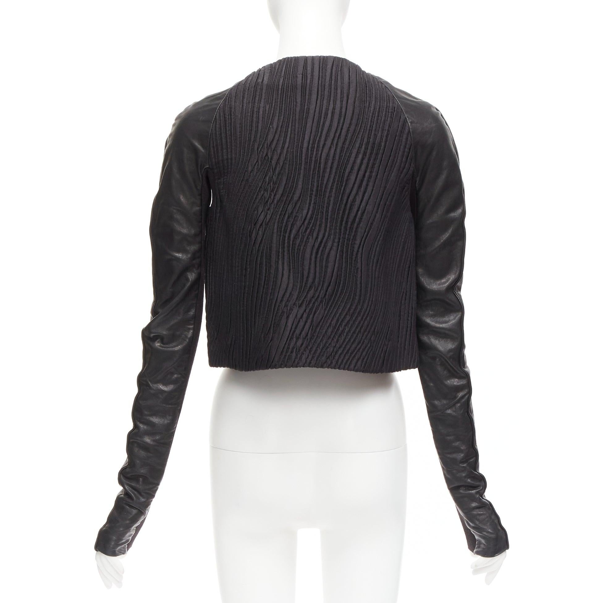 RICK OWENS black leather sleeves textured quilted silk wrap jacket IT40 S For Sale 2