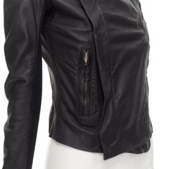 RICK OWENS black leather wool insert sleeves biker jacket IT38 XS
