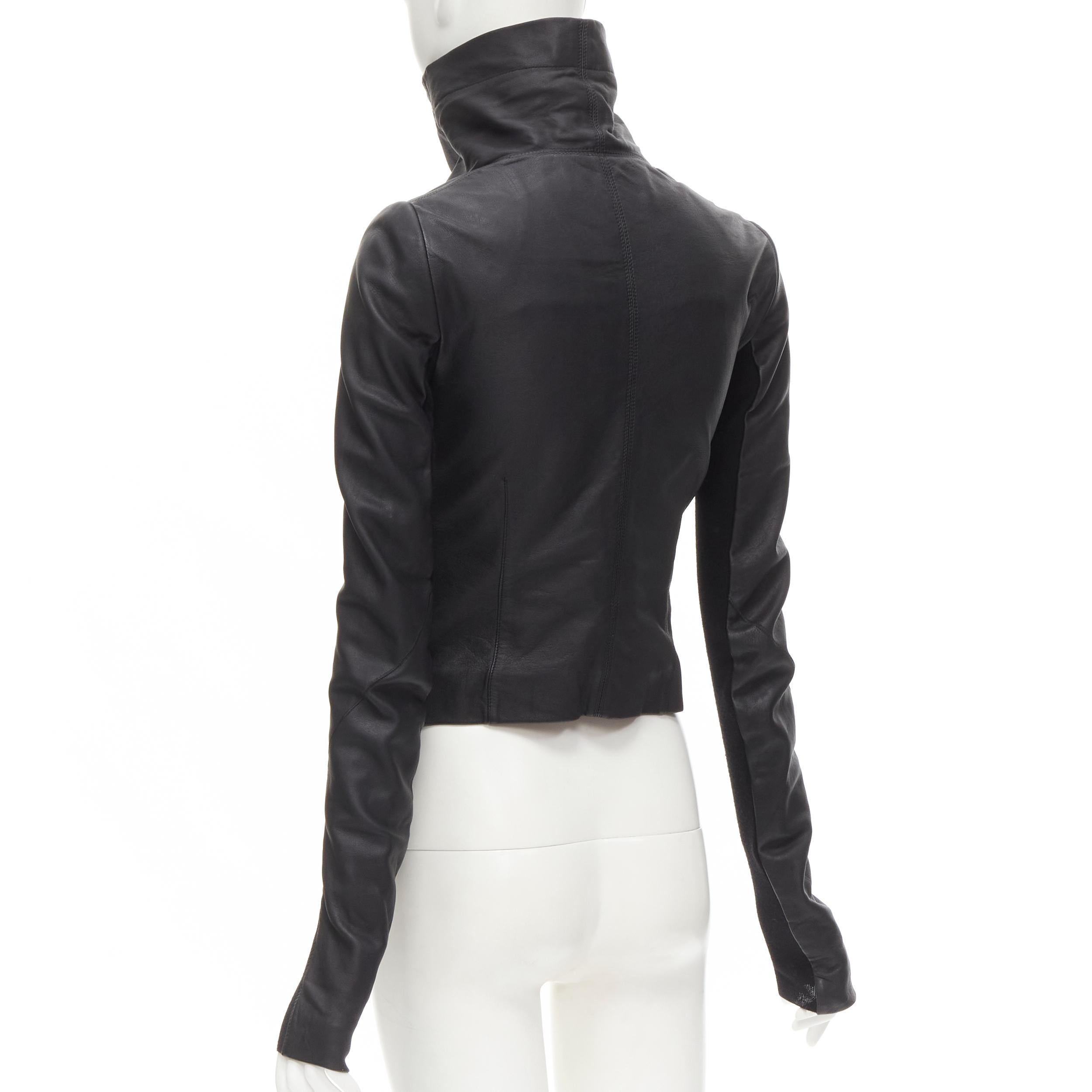 RICK OWENS black leather wool insert sleeves biker jacket IT38 XS In Excellent Condition In Hong Kong, NT