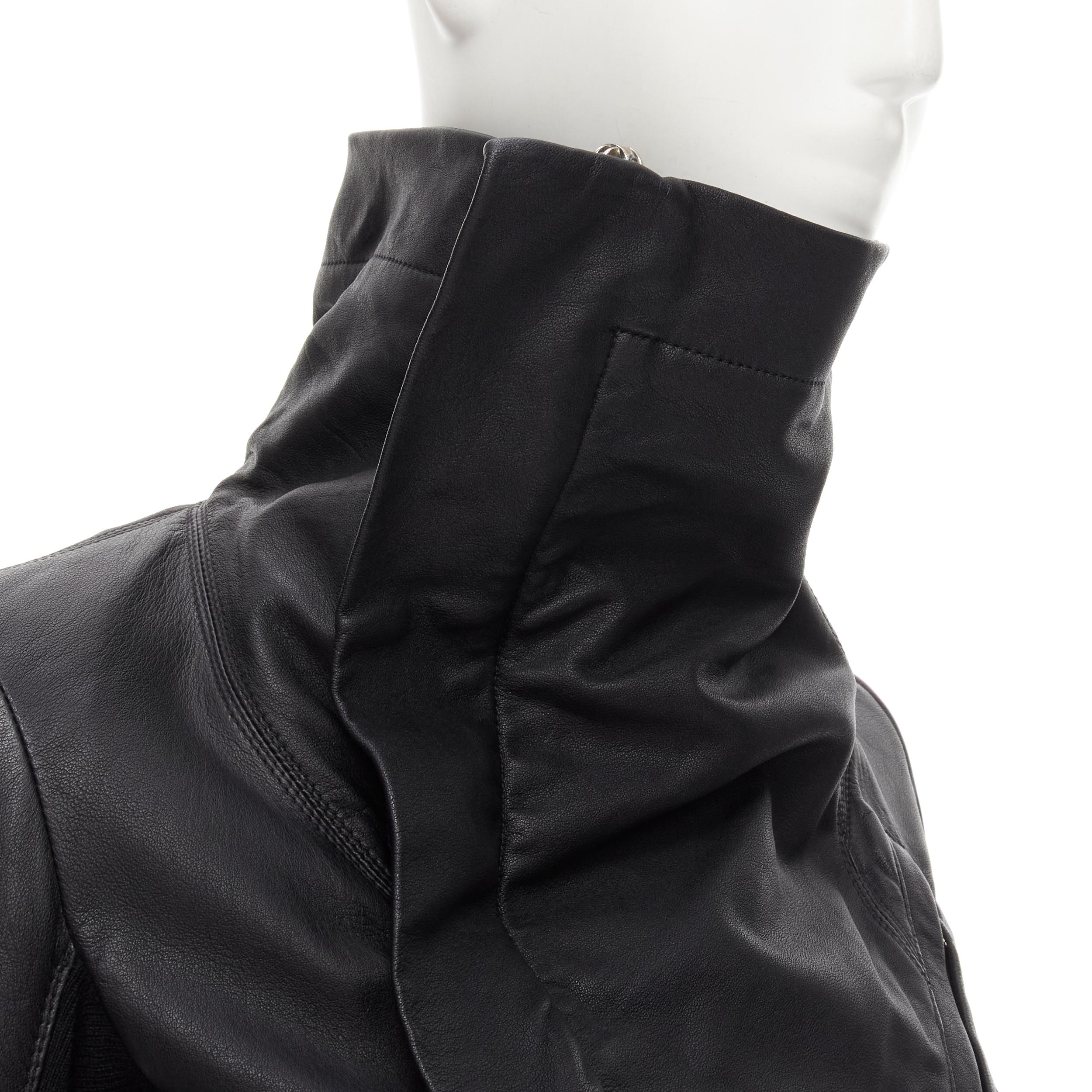 Women's RICK OWENS black leather wool insert sleeves biker jacket IT38 XS