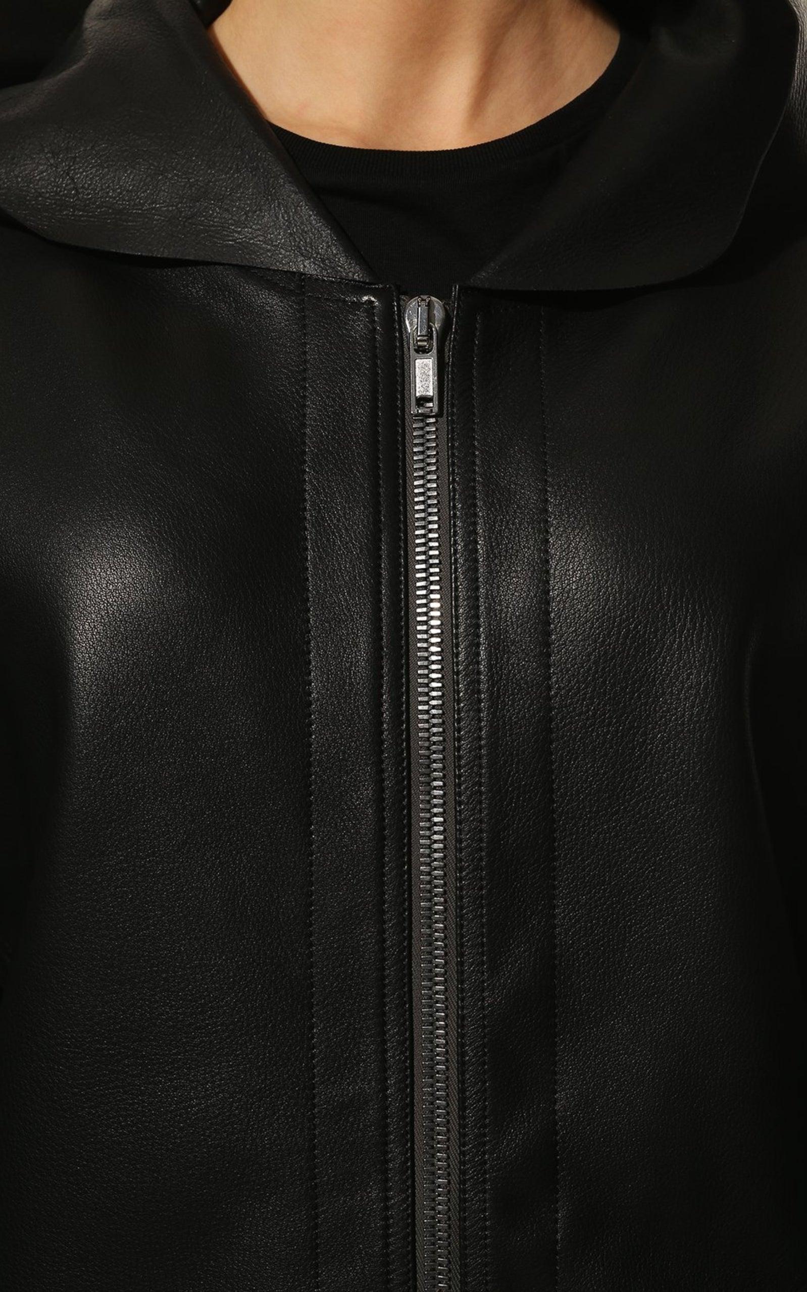 Rick Owens - Giacca in pelle nera Peters IT42 in vendita 1