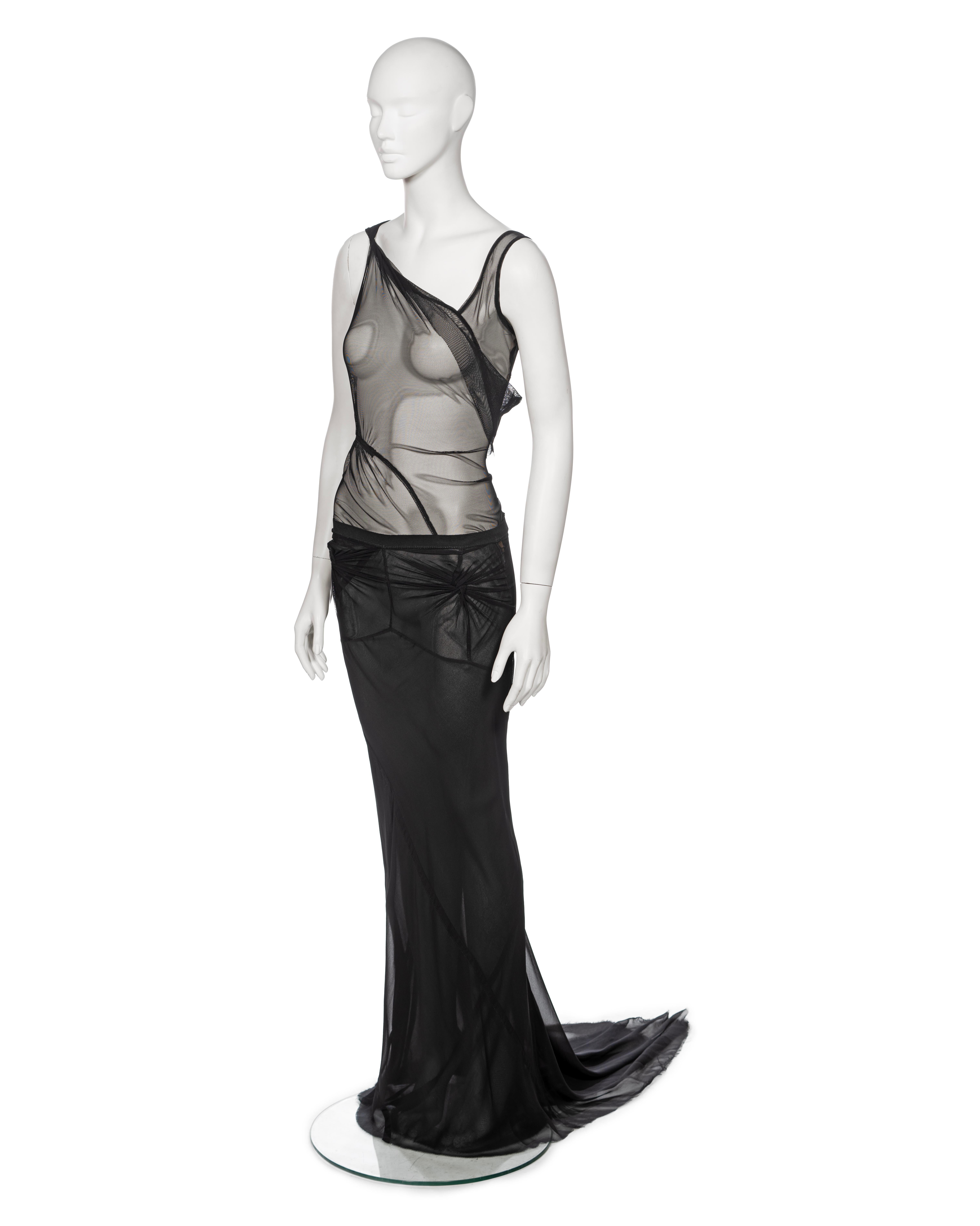 Rick Owens - Ensemble robe de soirée et jupe «Elektra » en soie et maille noire, printemps-été 1999 en vente 6